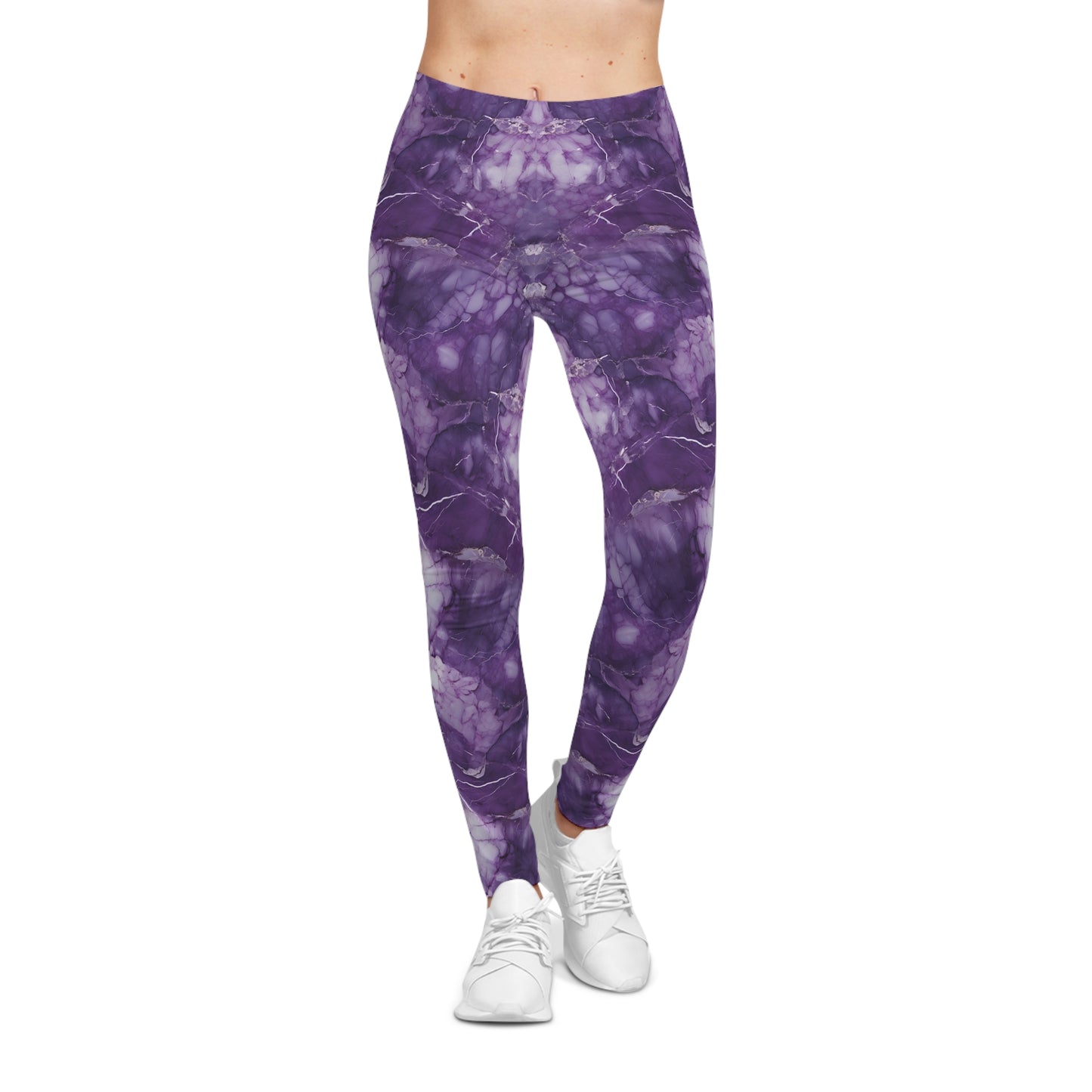 Purple and White Marble Leggings Front