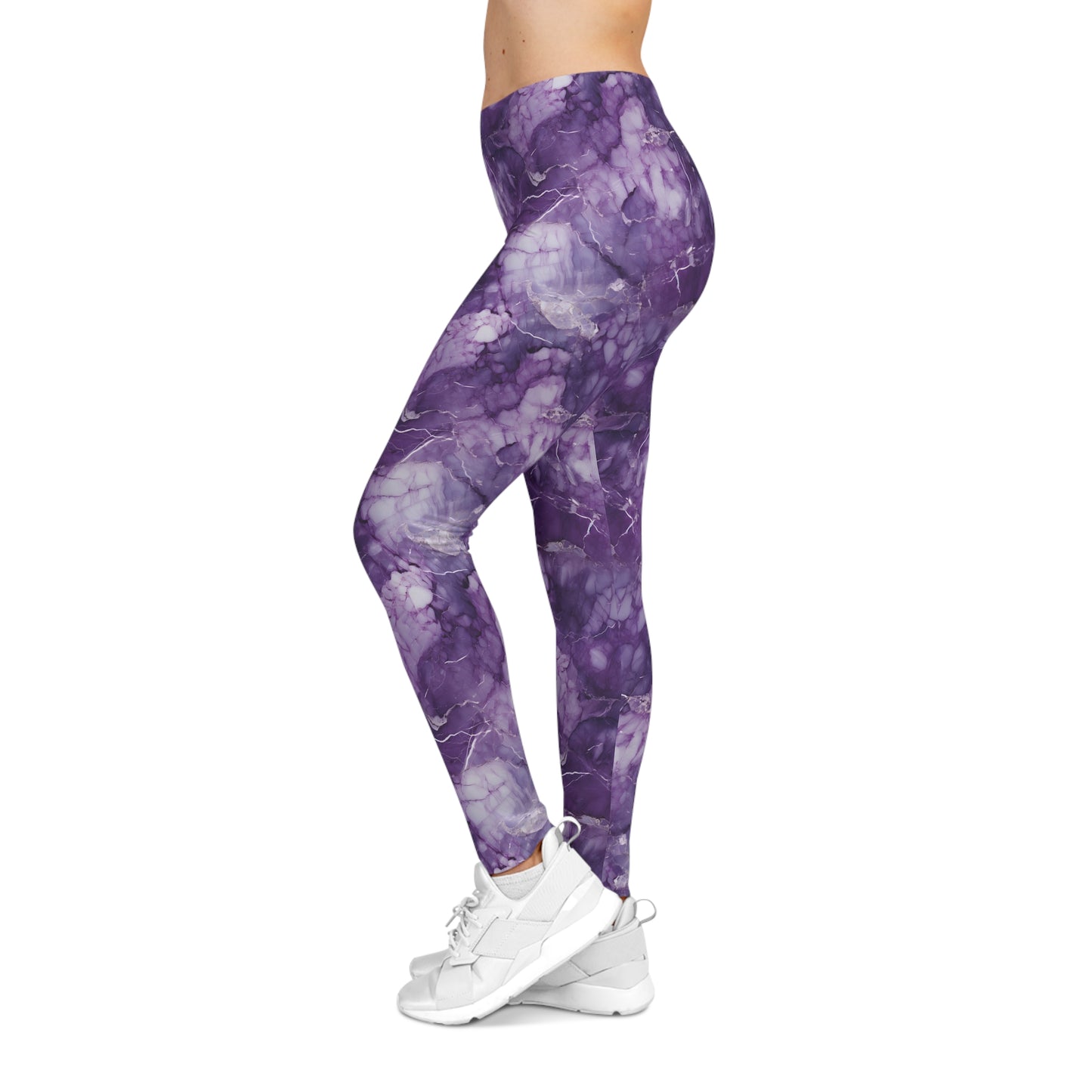 Purple and White Marble Leggings Left