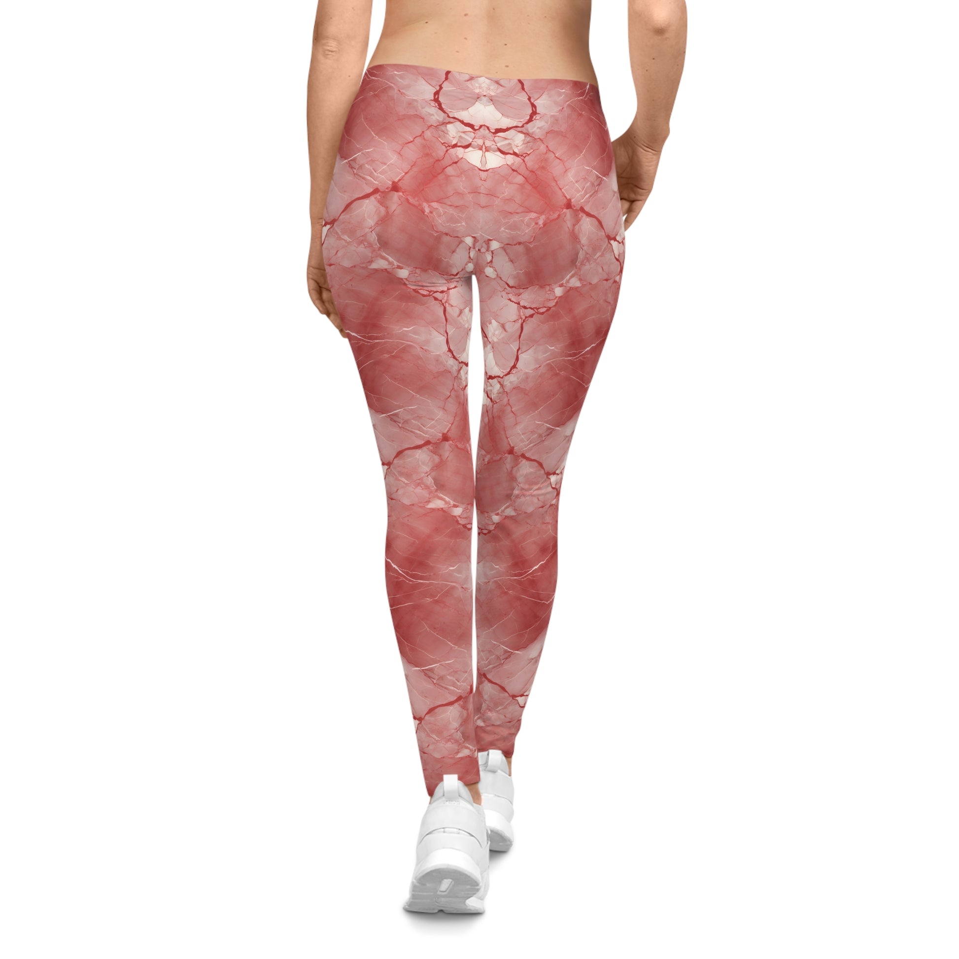 Red and White Marble Leggings Back