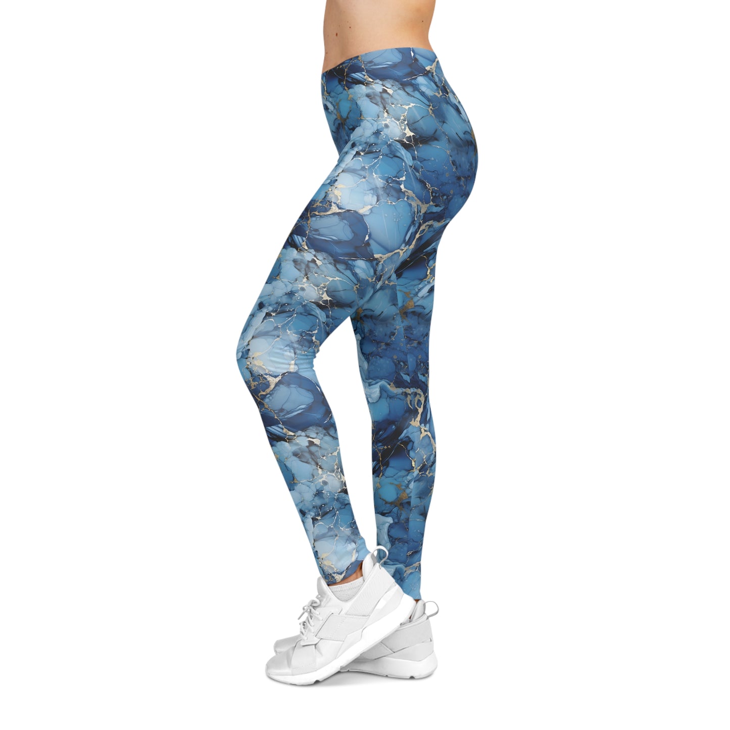 Leggings with Blue and Gold Marble Design Left