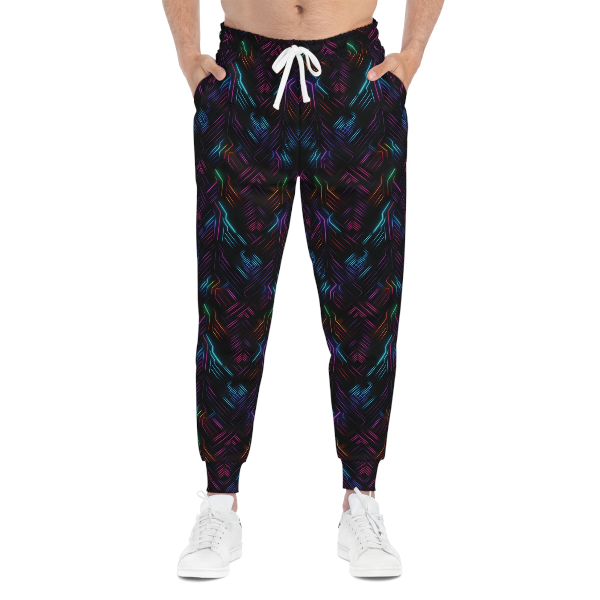 Neon Geometry Athletic Joggers Man Front