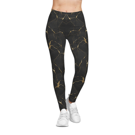 Leggings with Black and Gold Marble Design Front