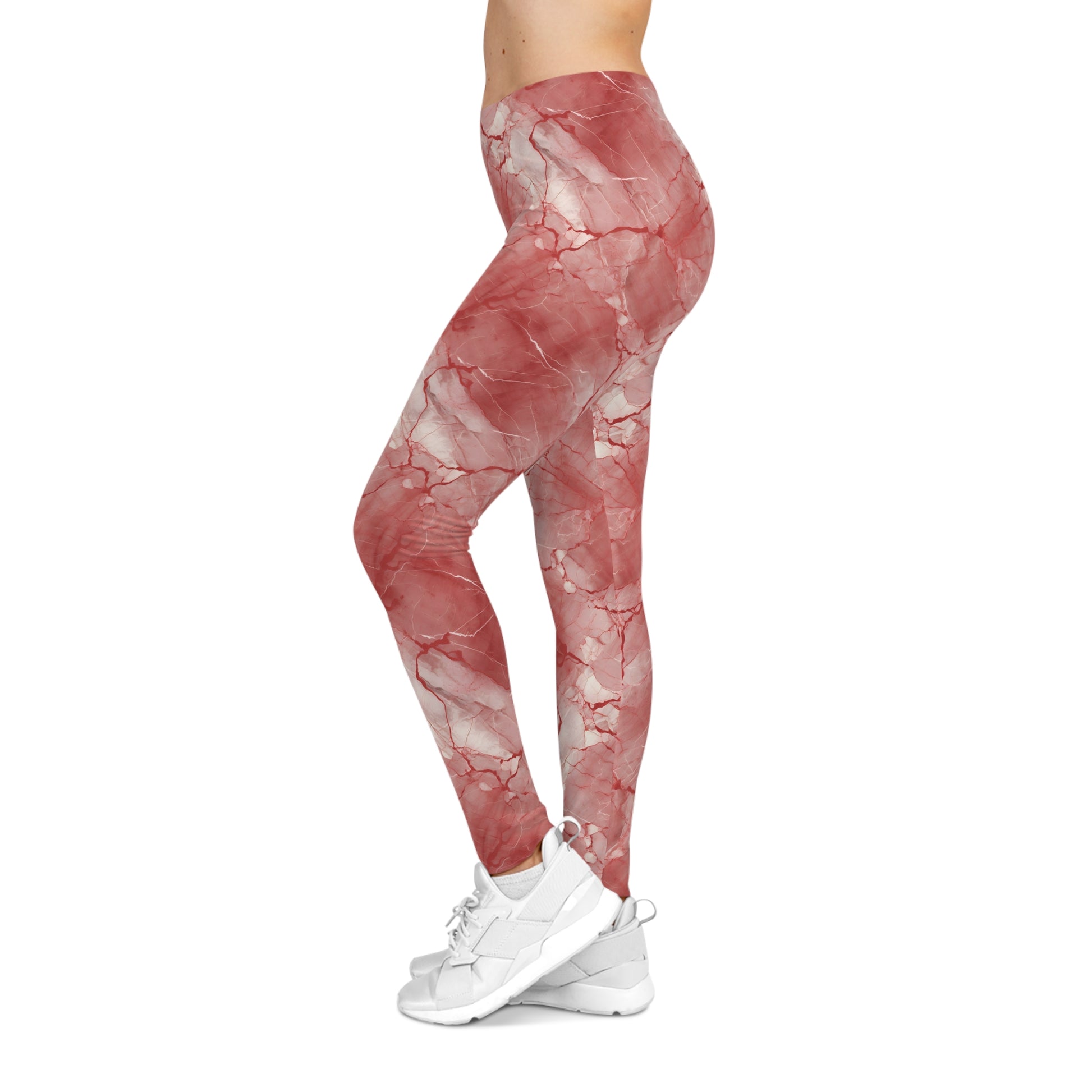 Red and White Marble Leggings Left