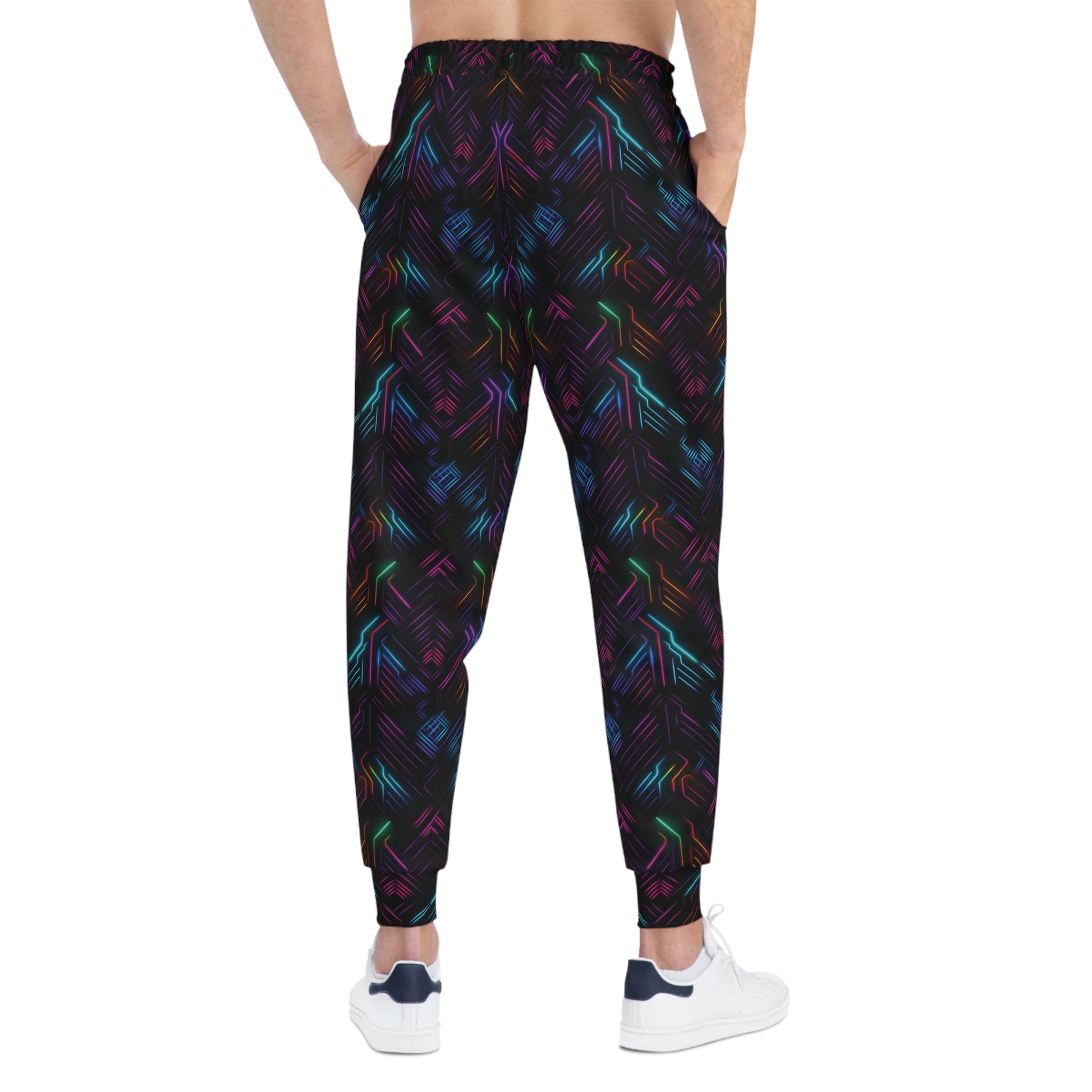 Neon Geometry Athletic Joggers Man Back