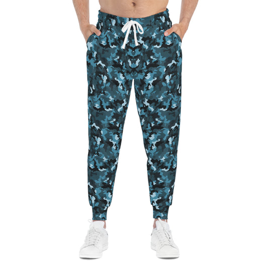 Blue Military Camouflage Athletic Joggers Man Front