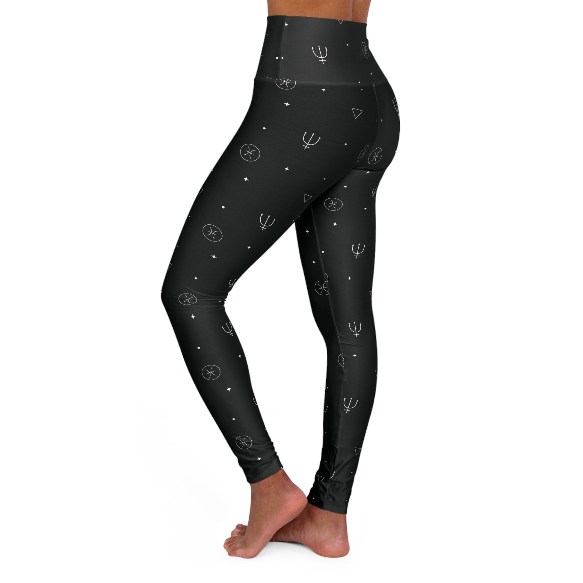 Pisces Zodiac Sign High Waisted Leggings Left