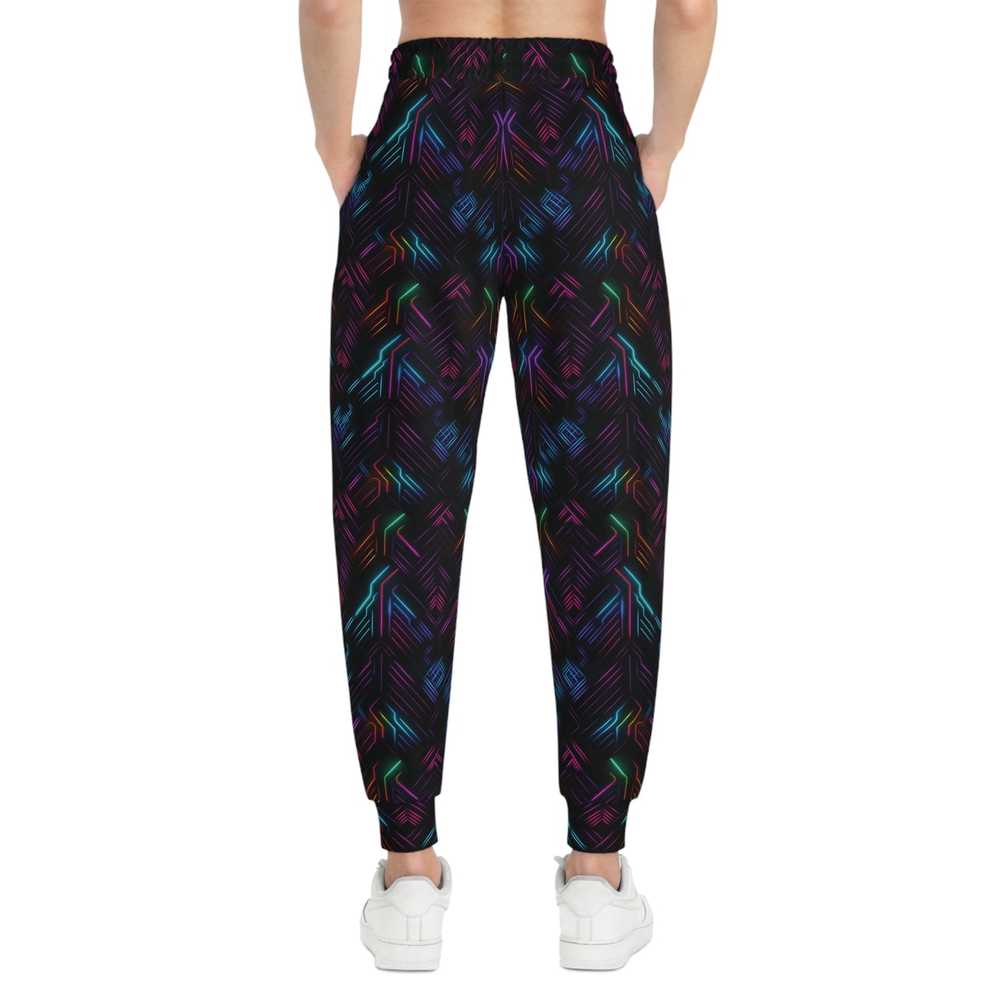 Neon Geometry Athletic Joggers Woman Back