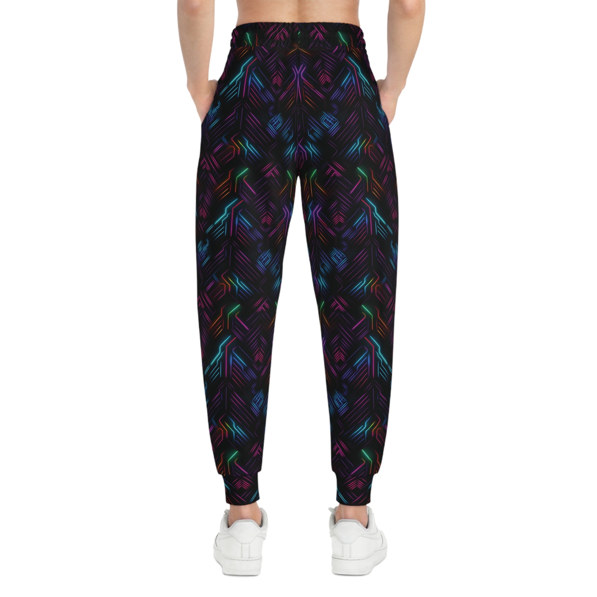 Neon Geometry Athletic Joggers Woman Back