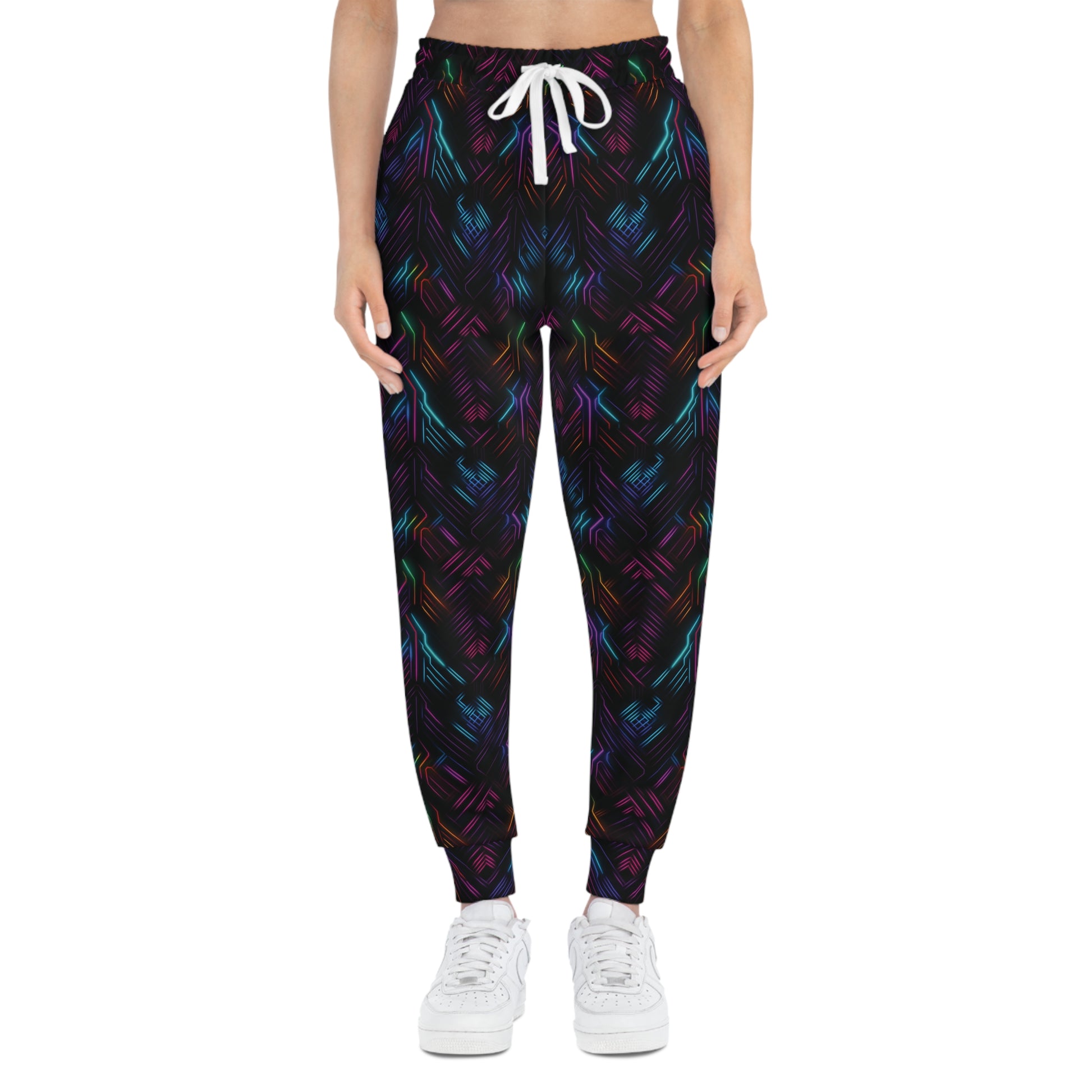 Neon Geometry Athletic Joggers Woman Front