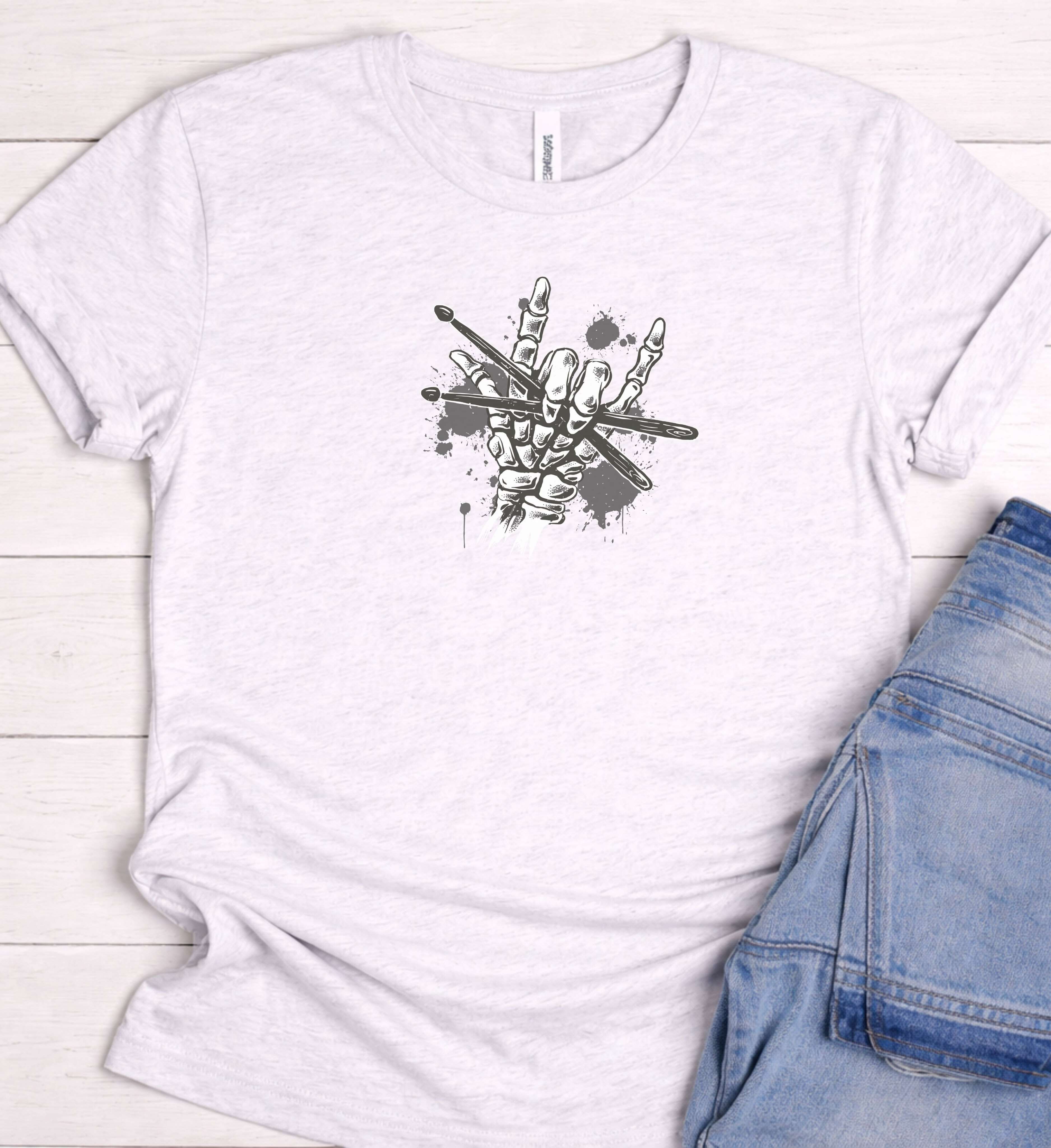 Drummer Skull Hand Shirt – Drumsticks Rock Tee