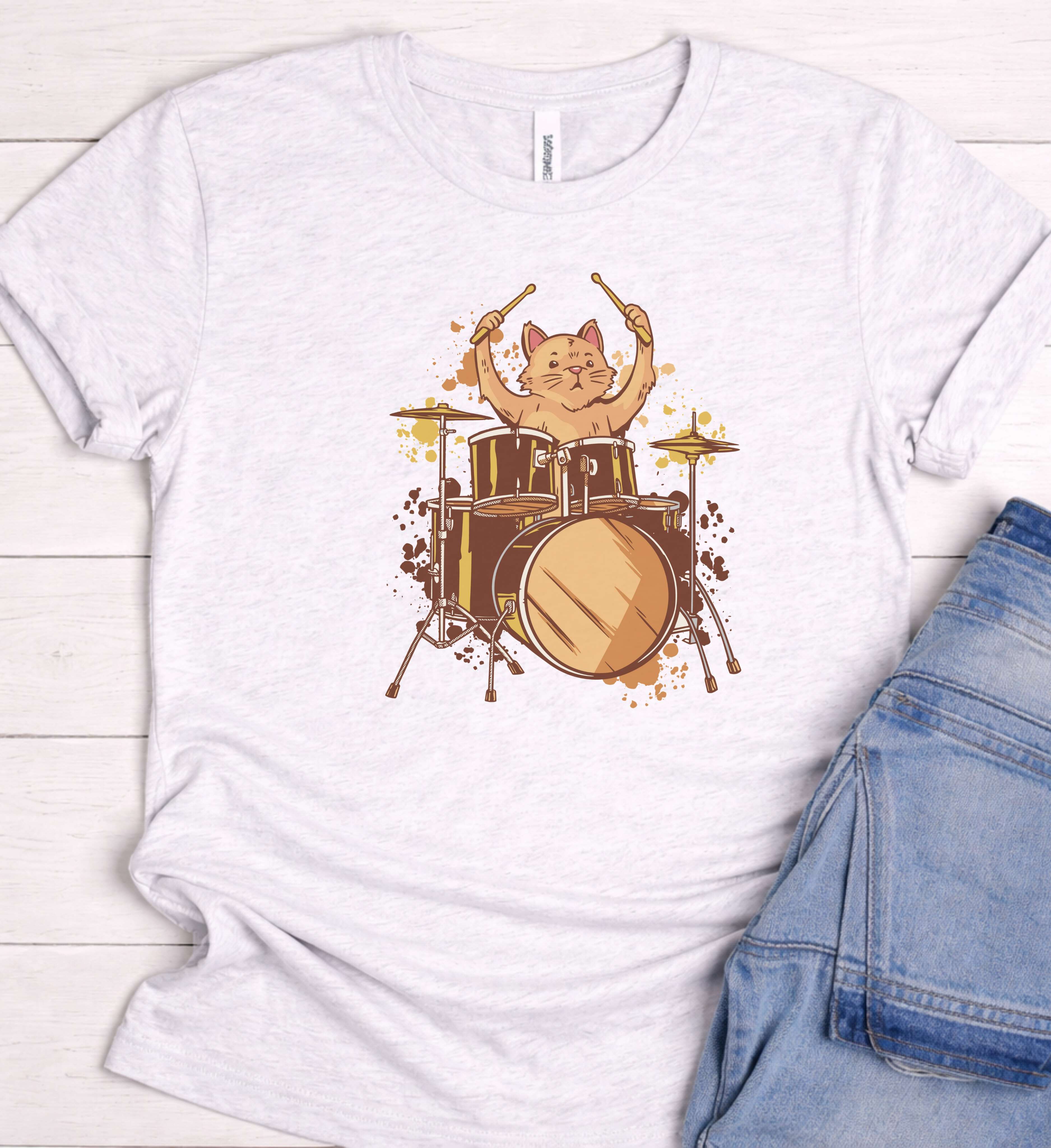 Cute Cat Drummer Shirt – Music Lover Tee