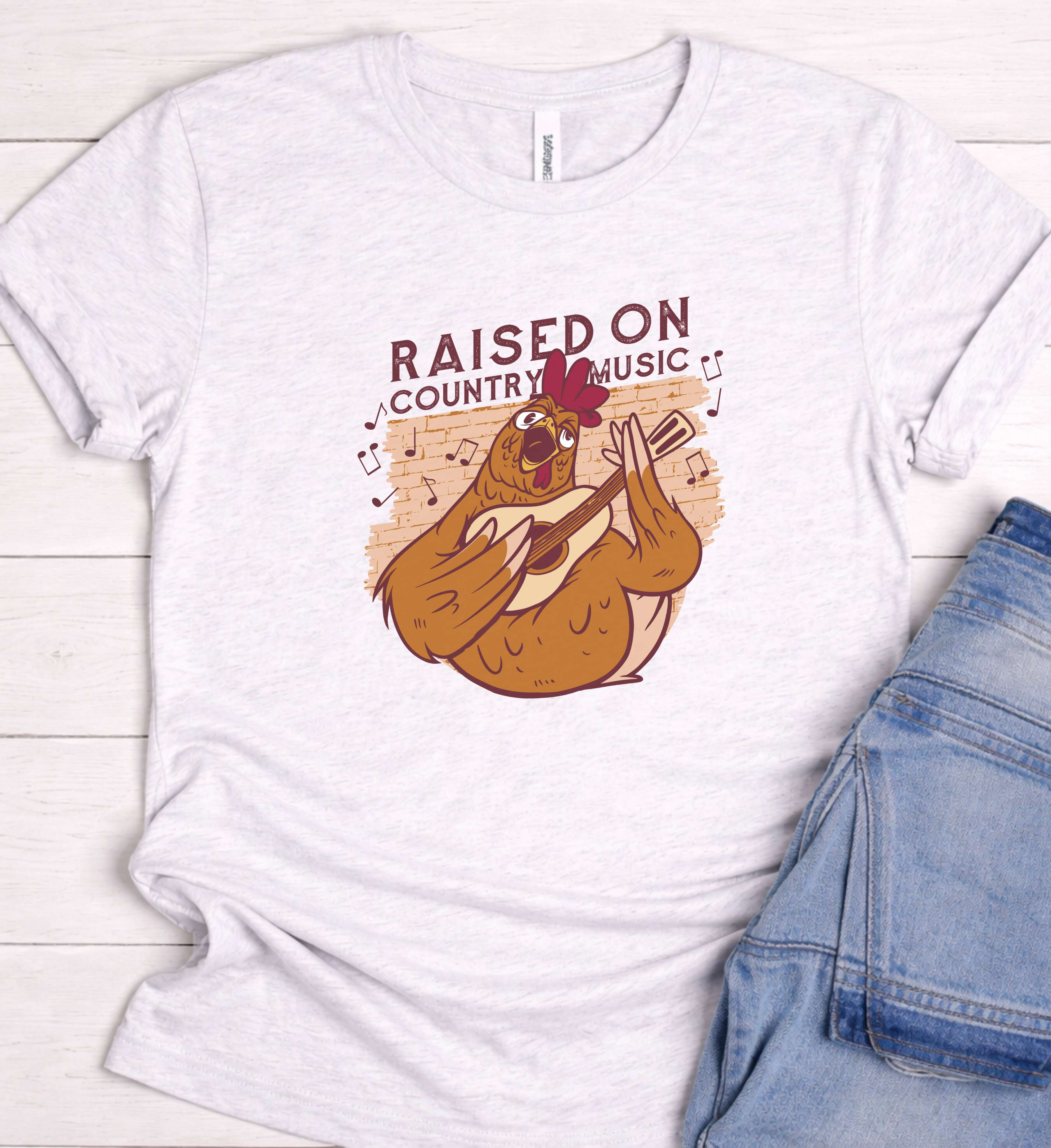 Raised On Country Music Shirt – Funny Chicken Guitar Tee