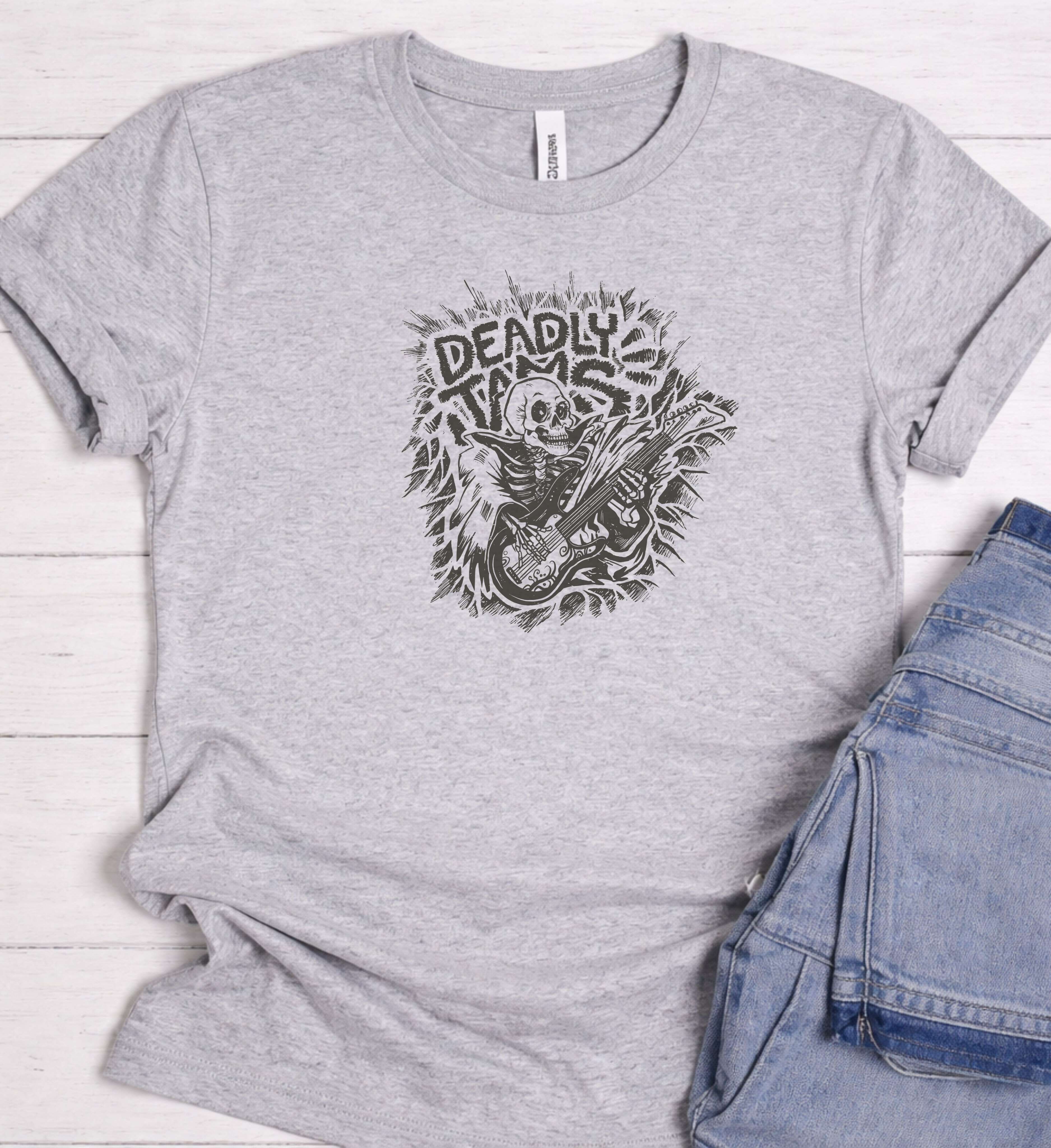 Deadly Jams Skull Guitar Shirt – Heavy Metal Rock Tee