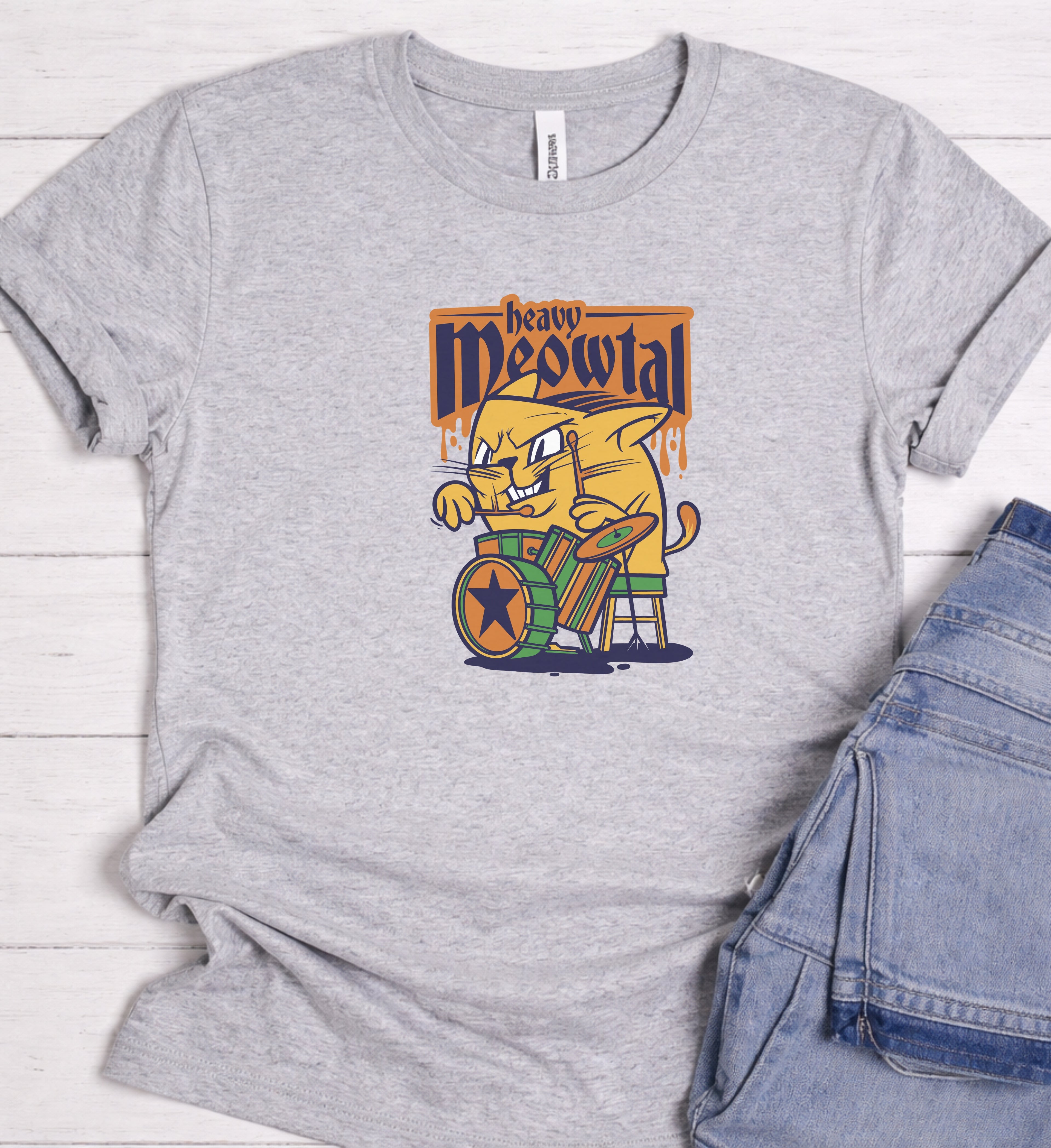 Funny Cat Drummer Shirt, Heavy Meowtal Music Tee