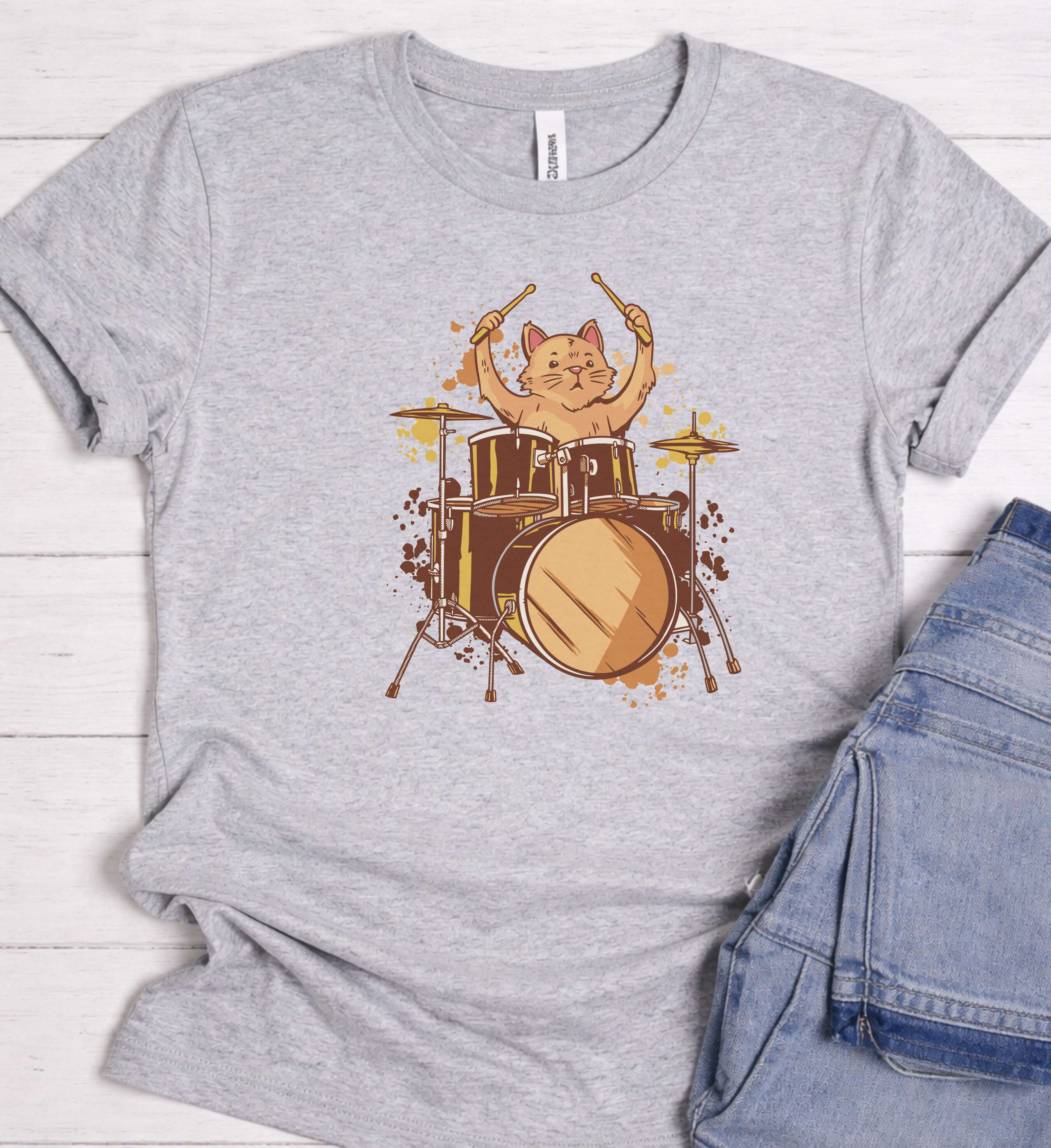 Cute Cat Drummer Shirt – Music Lover Tee