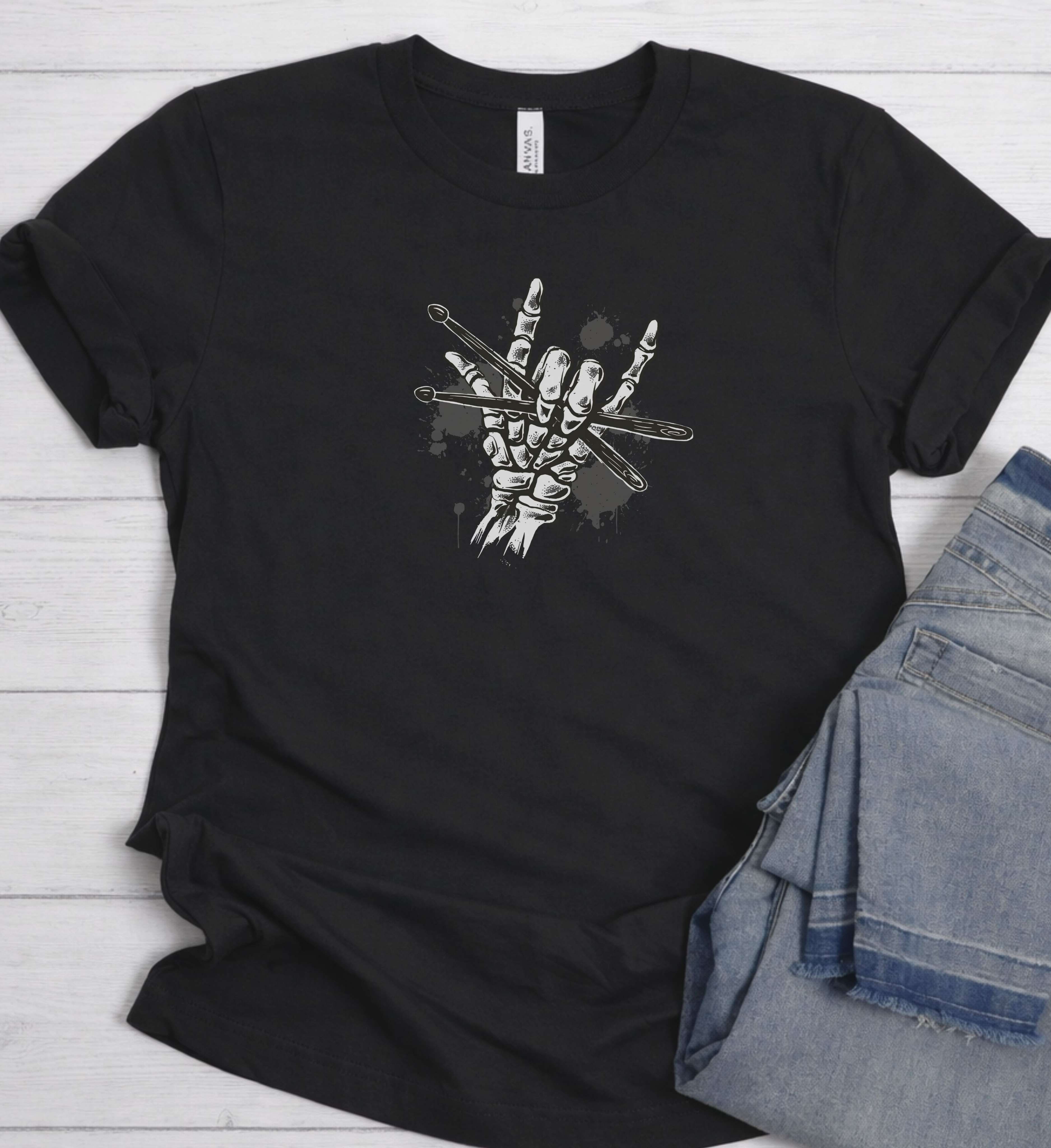 Drummer Skull Hand Shirt – Drumsticks Rock Tee