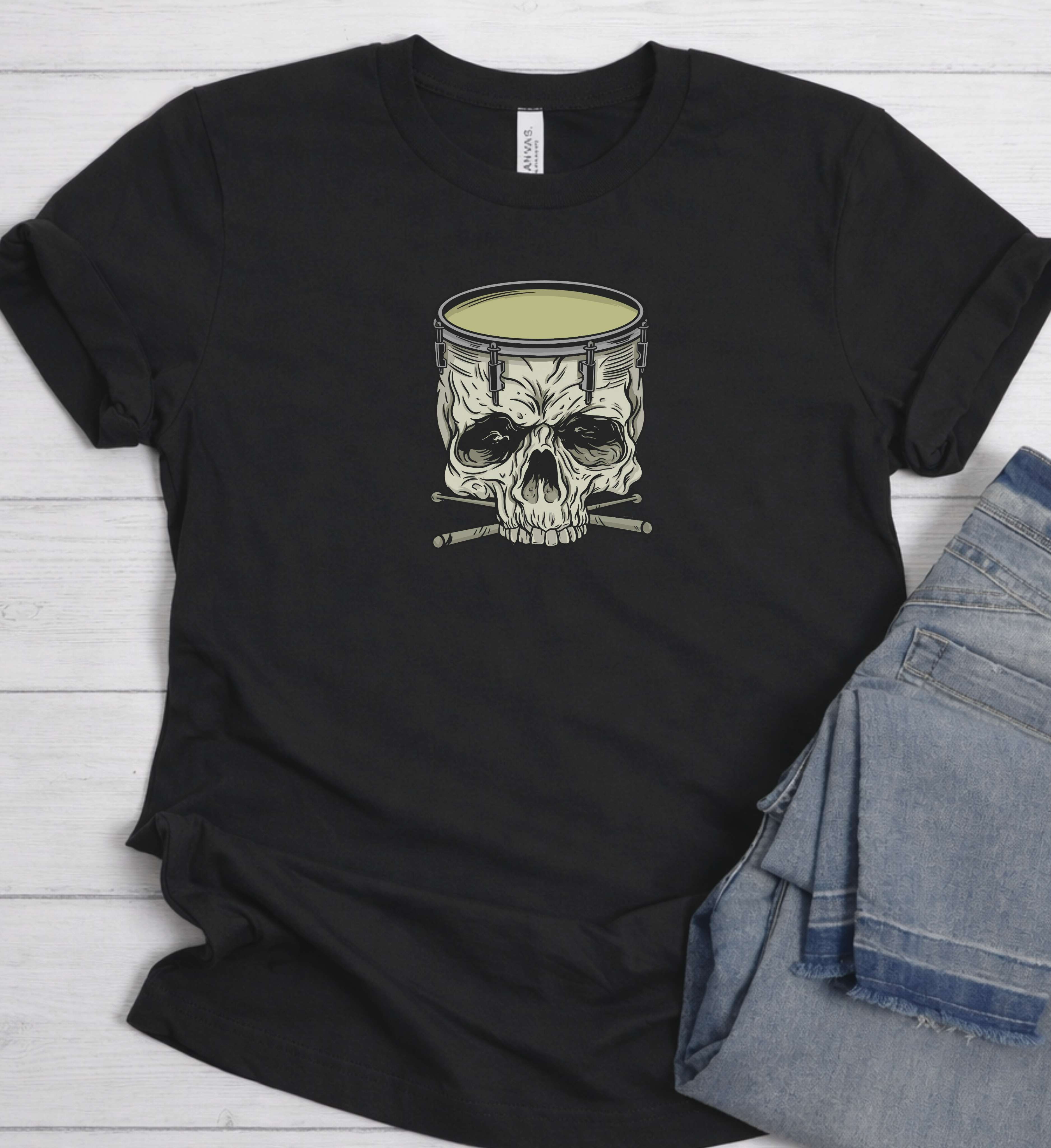 Skull Drum Shirt – Drummer Rock Graphic Tee