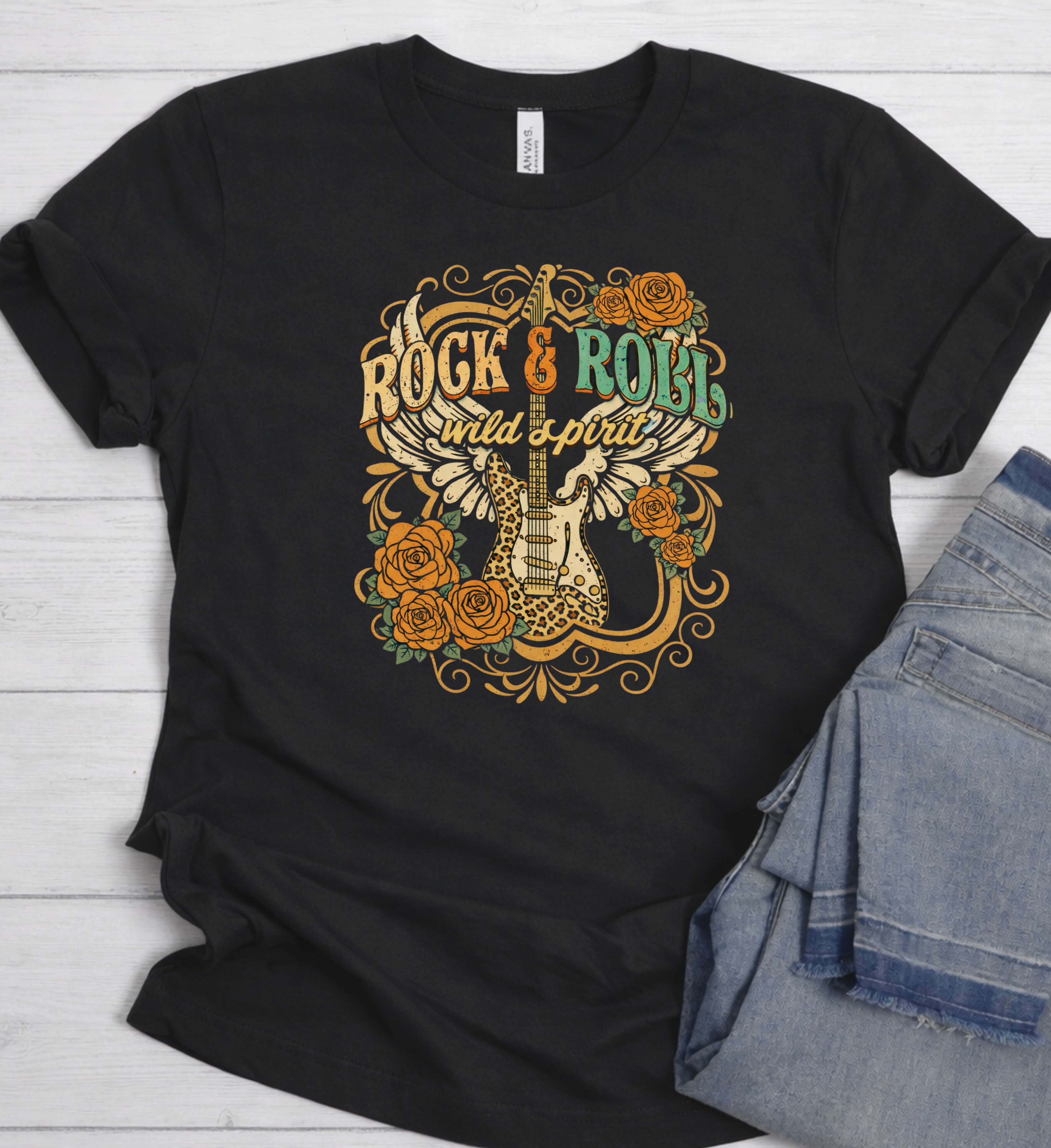 Rock & Roll Wild Spirit Shirt – Vintage Guitar Rose Graphic Tee