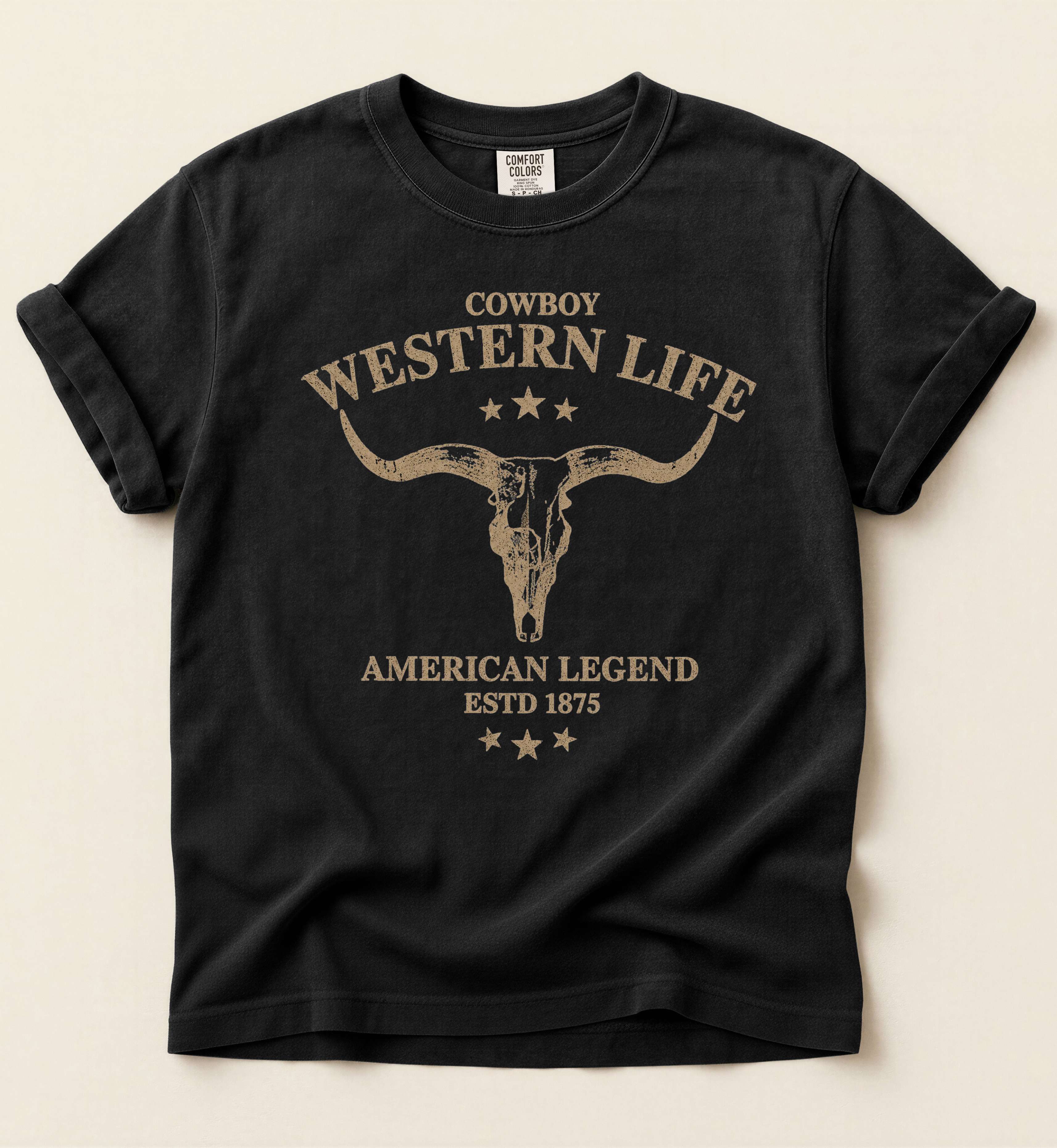 Cowboy Western Life – Vintage Longhorn Skull Tee