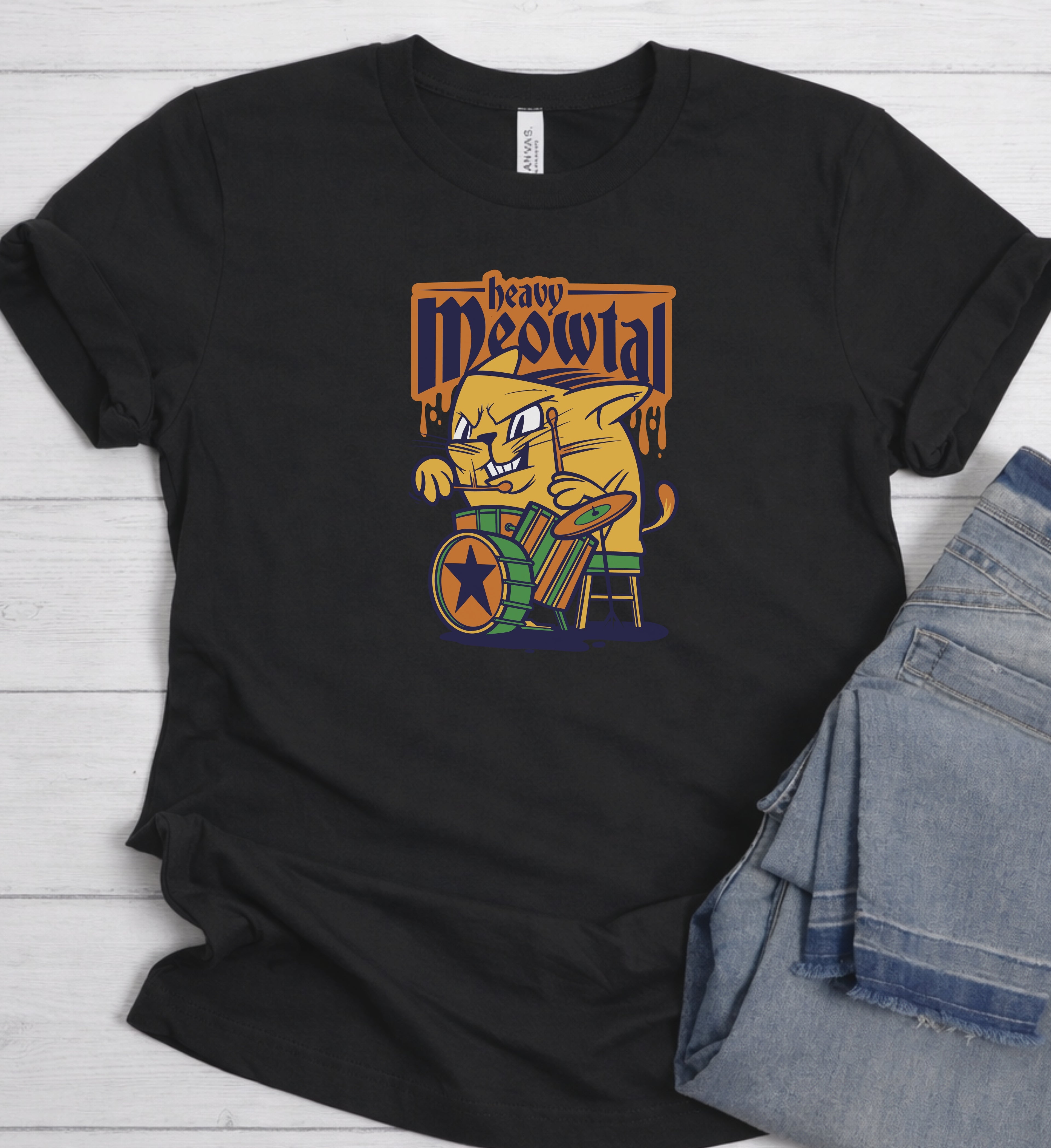 Funny Cat Drummer Shirt, Heavy Meowtal Music Tee