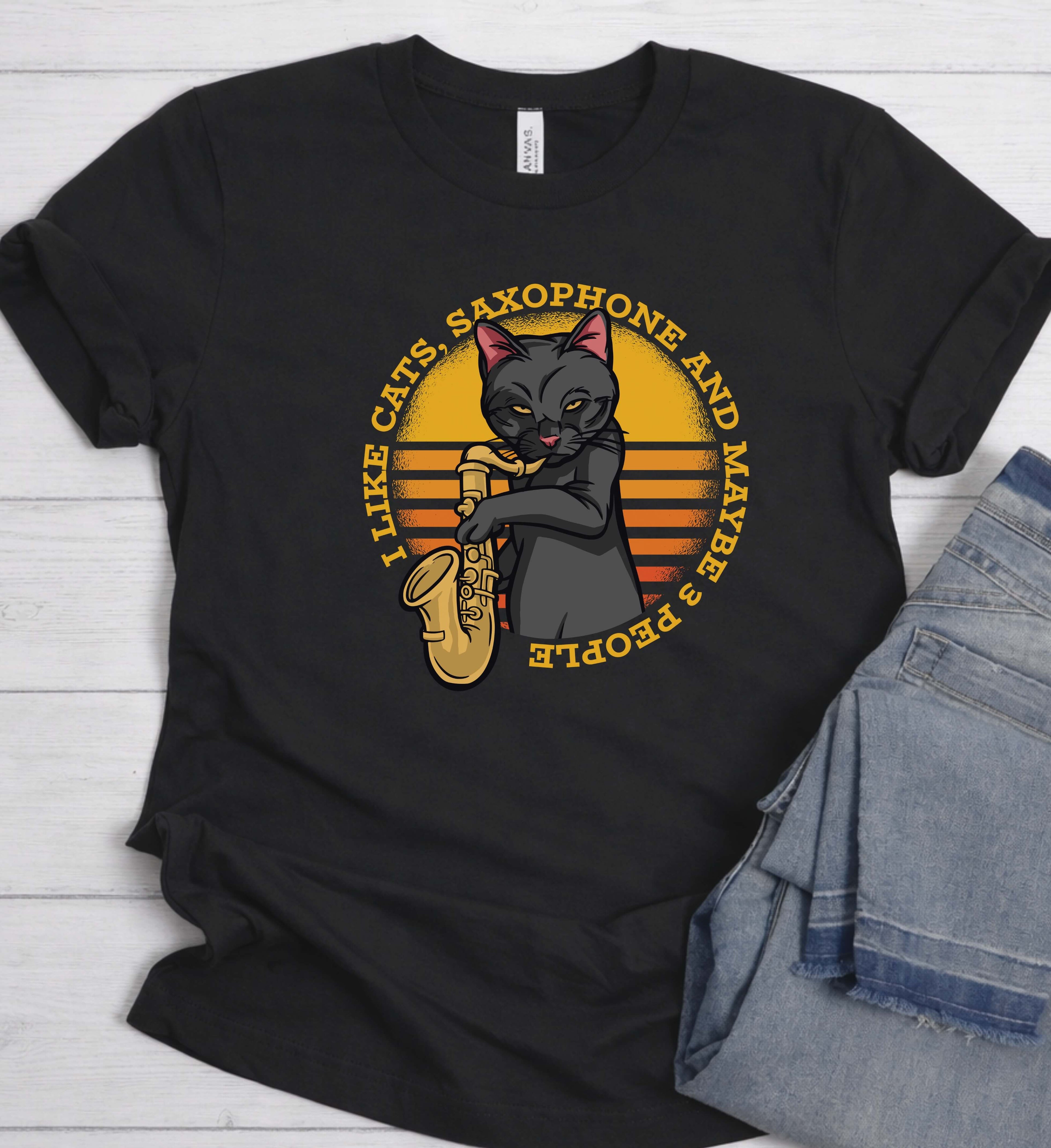 Funny Cat Saxophone Shirt – Jazz Cat Music Tee
