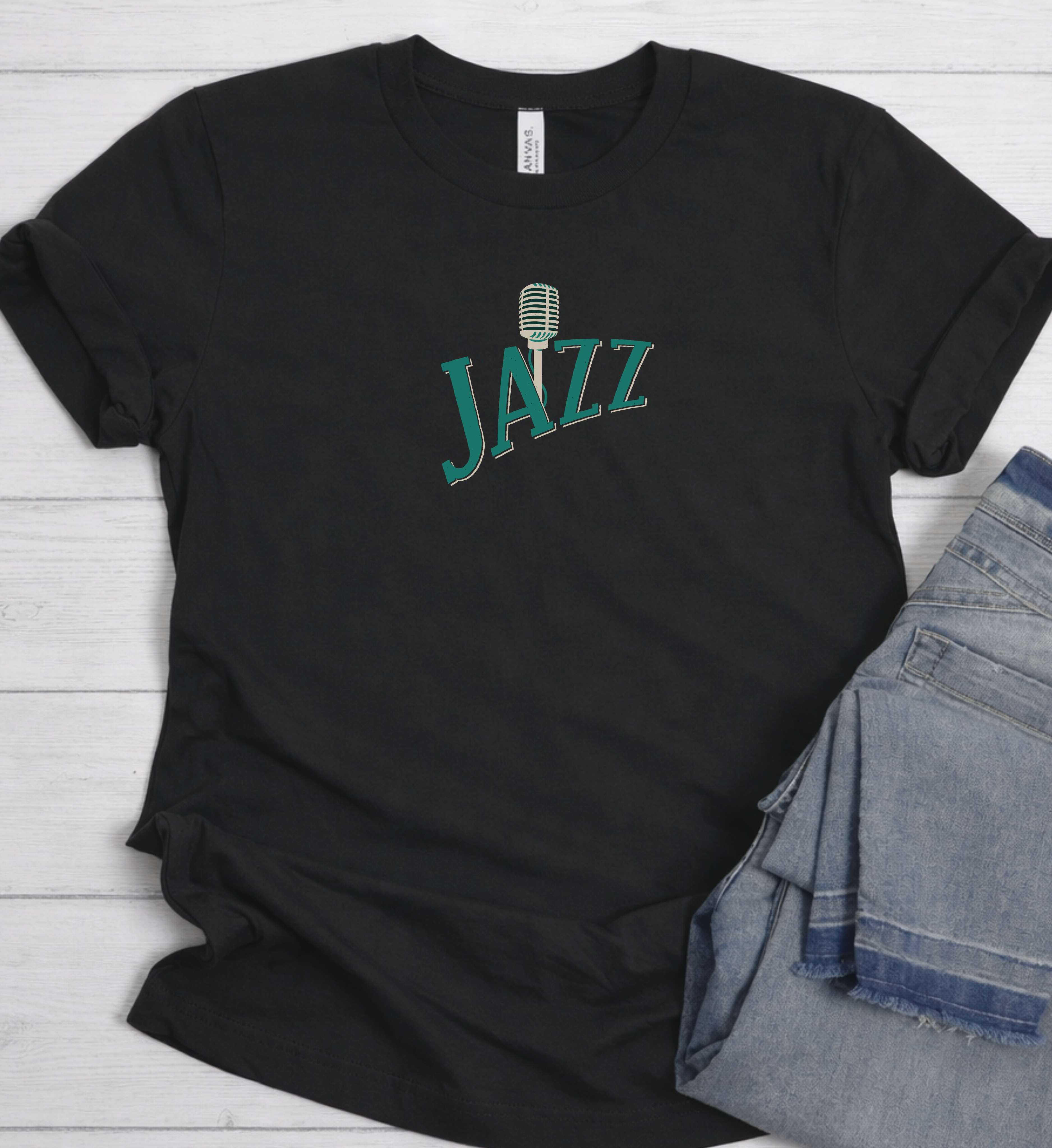 Minimal Jazz Typography Shirt – Vintage Mic Edition