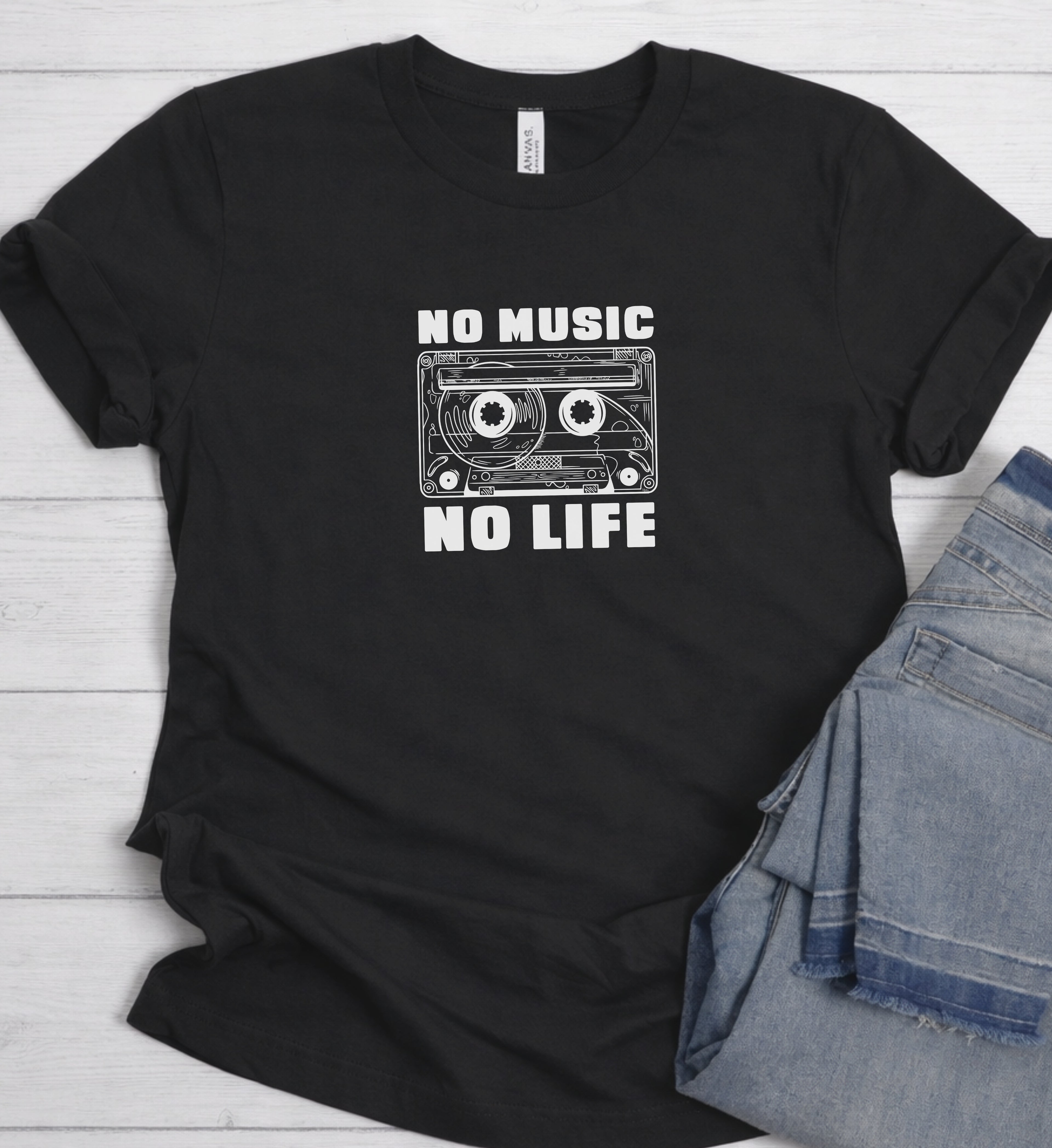 No Music No Life Shirt, Retro Cassette Graphic Tee