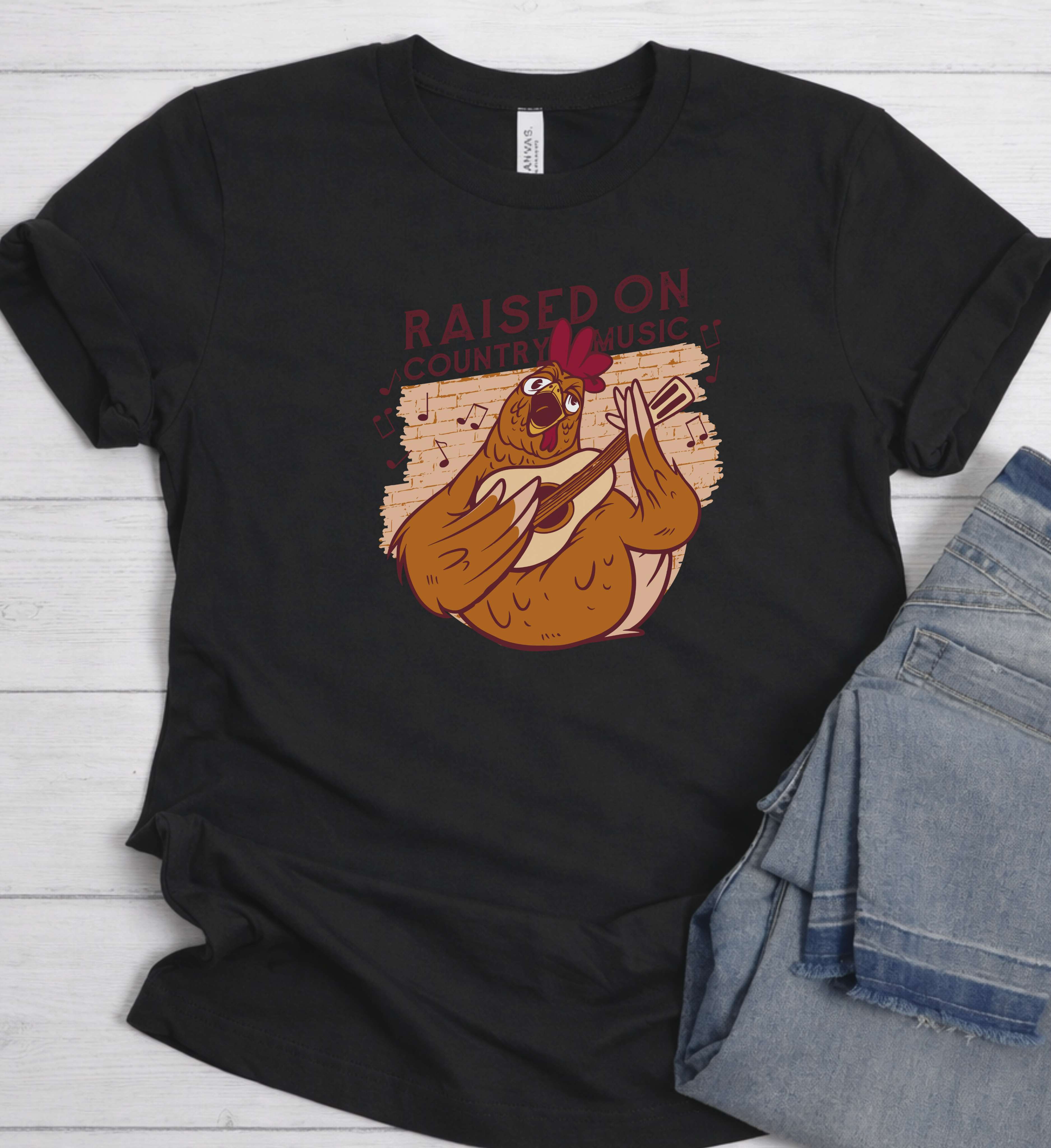 Raised On Country Music Shirt – Funny Chicken Guitar Tee