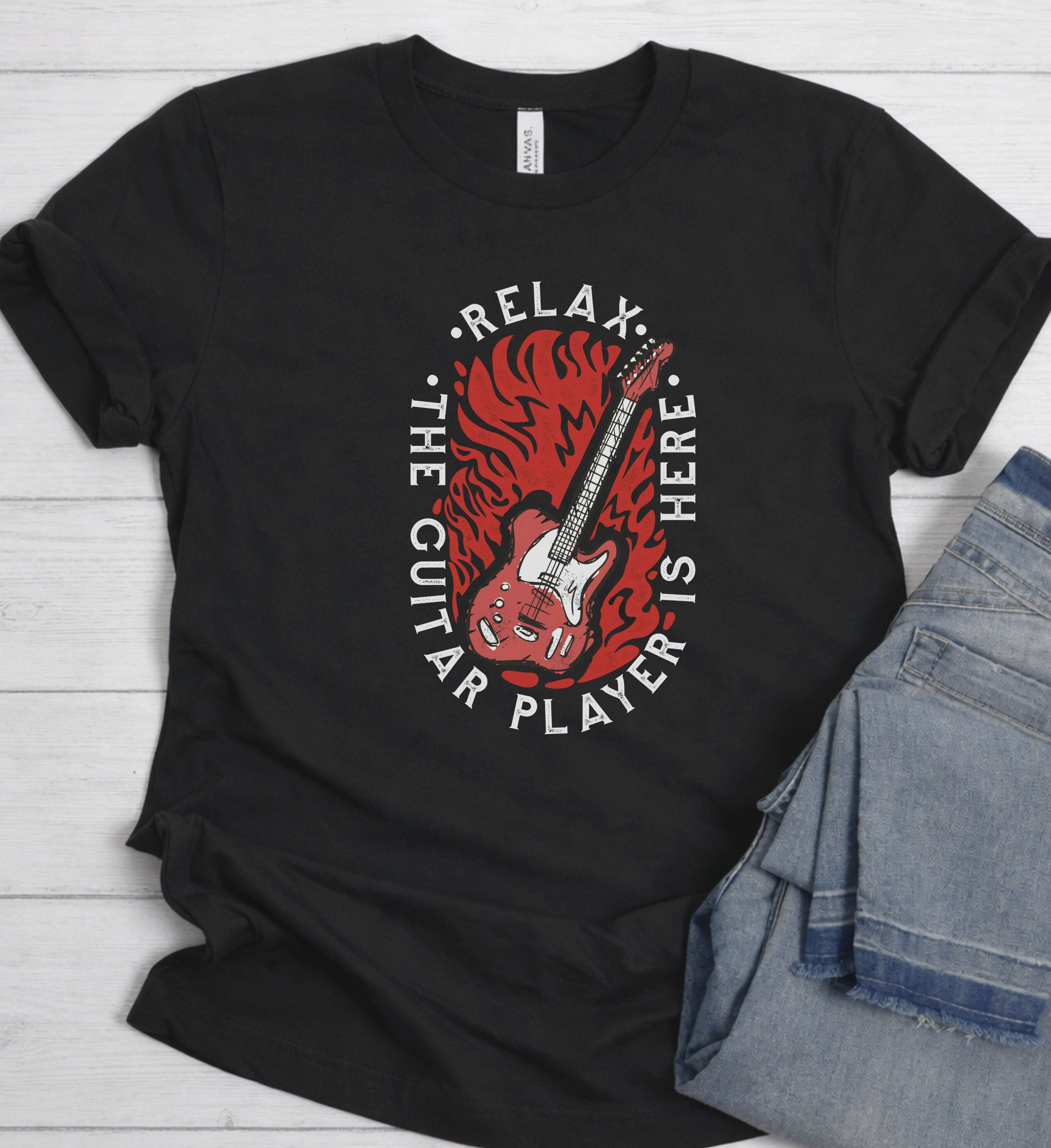 Guitar Player Shirt – Rock Music Flaming Guitar Tee