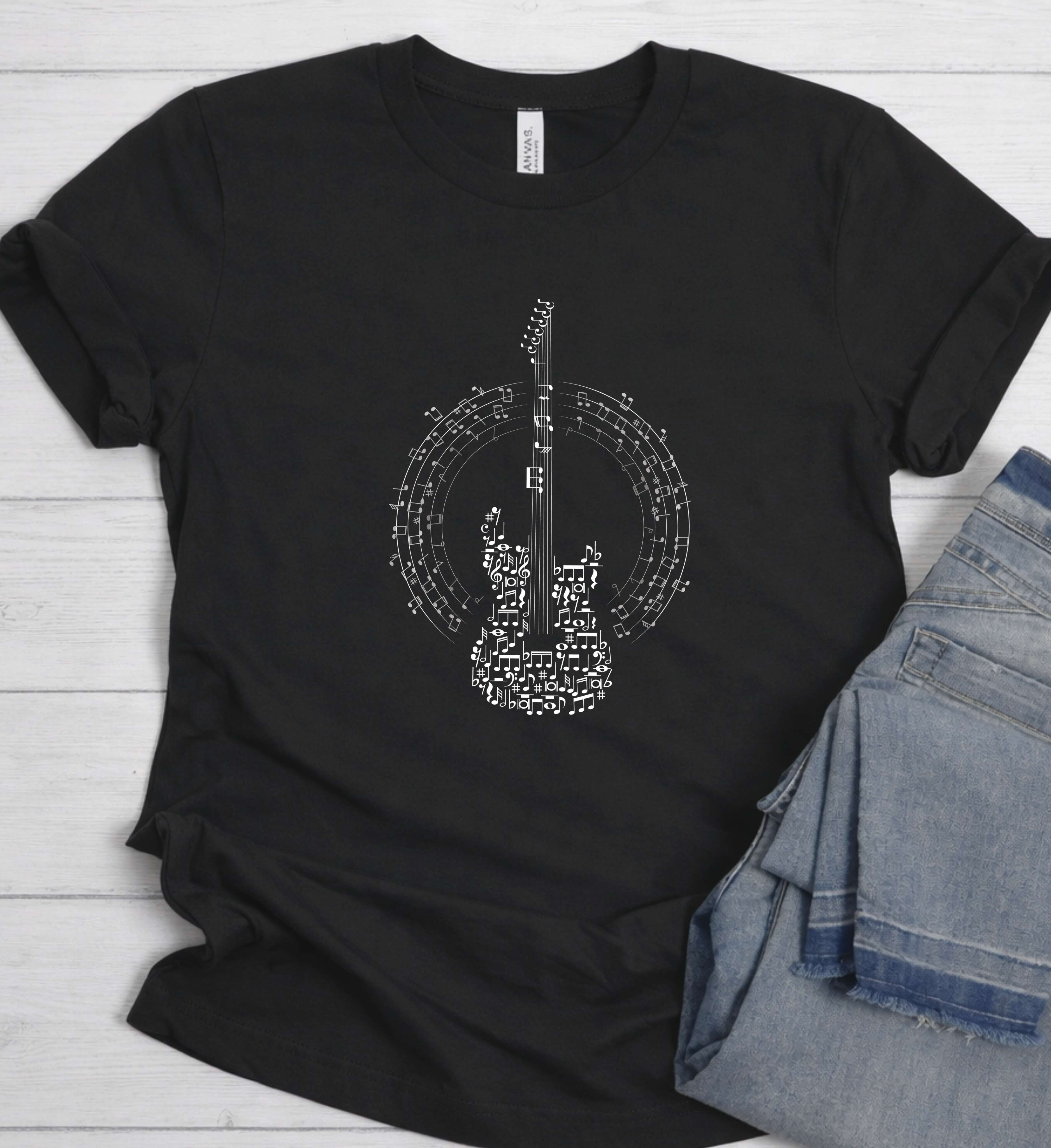 Music Notes Guitar Shirt – Artistic Music Tee