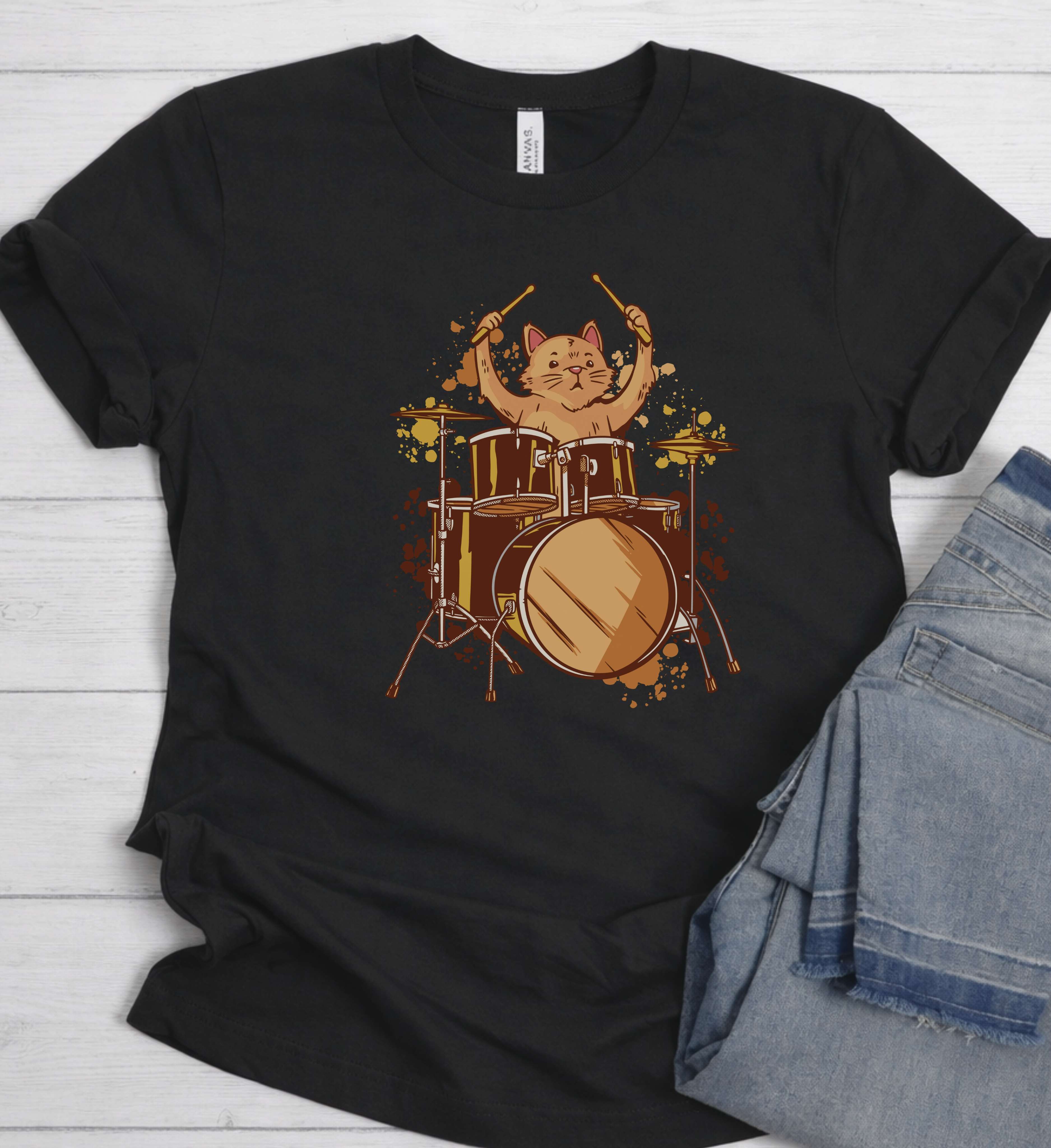 Cute Cat Drummer Shirt – Music Lover Tee