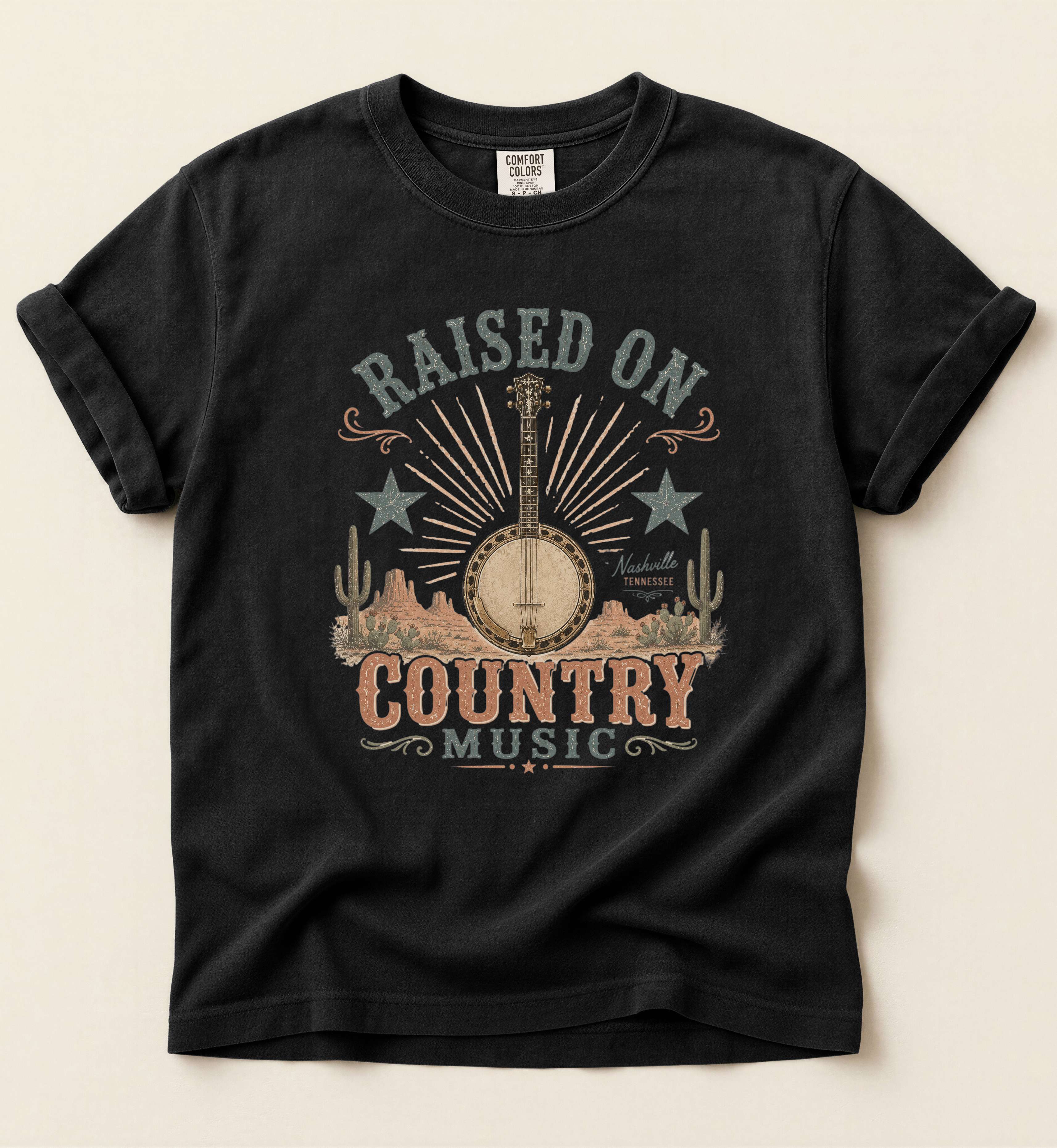 Raised On Country Music Shirt – Light Vintage Banjo Country Tee