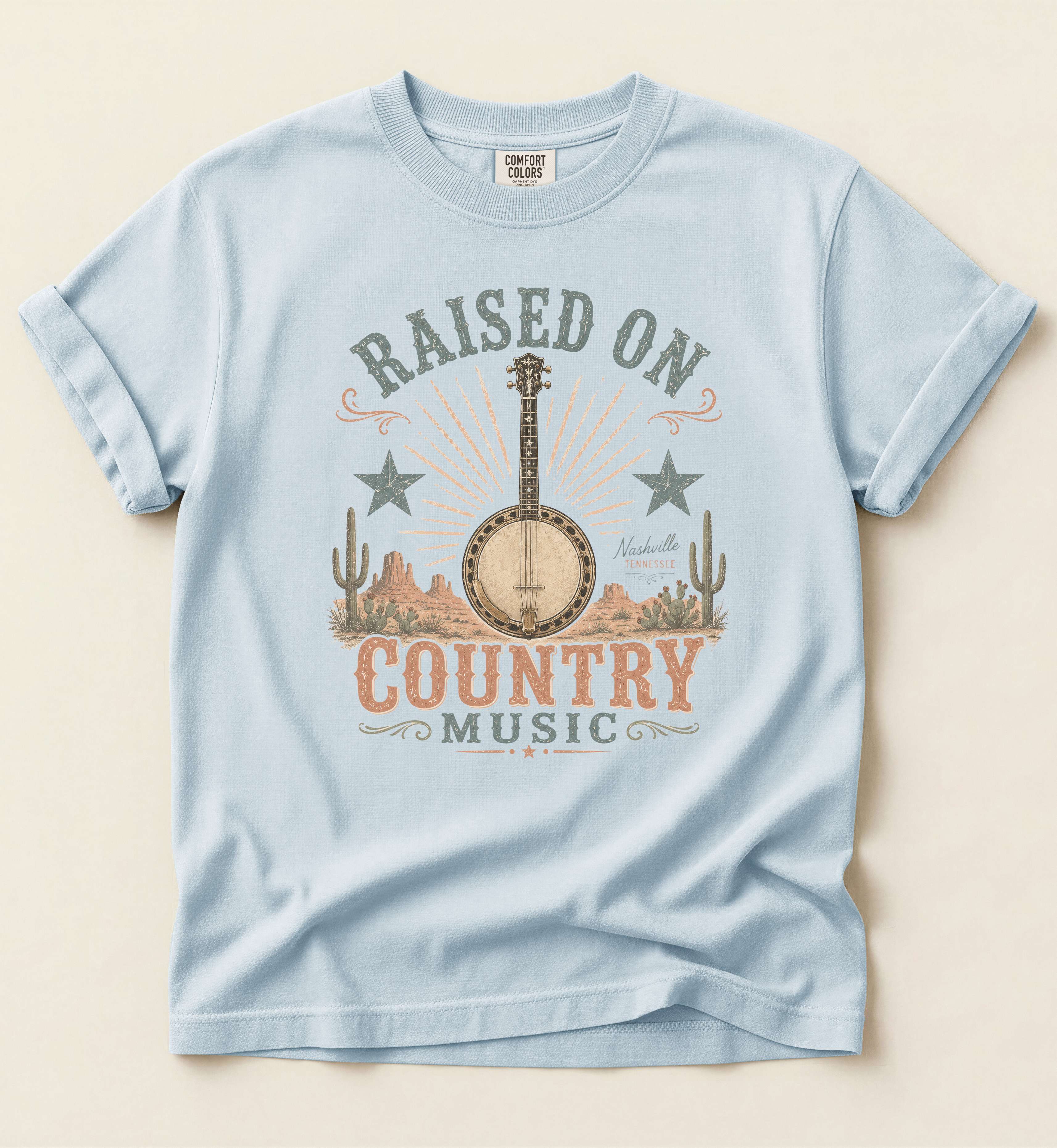 Raised On Country Music Shirt – Light Vintage Banjo Country Tee