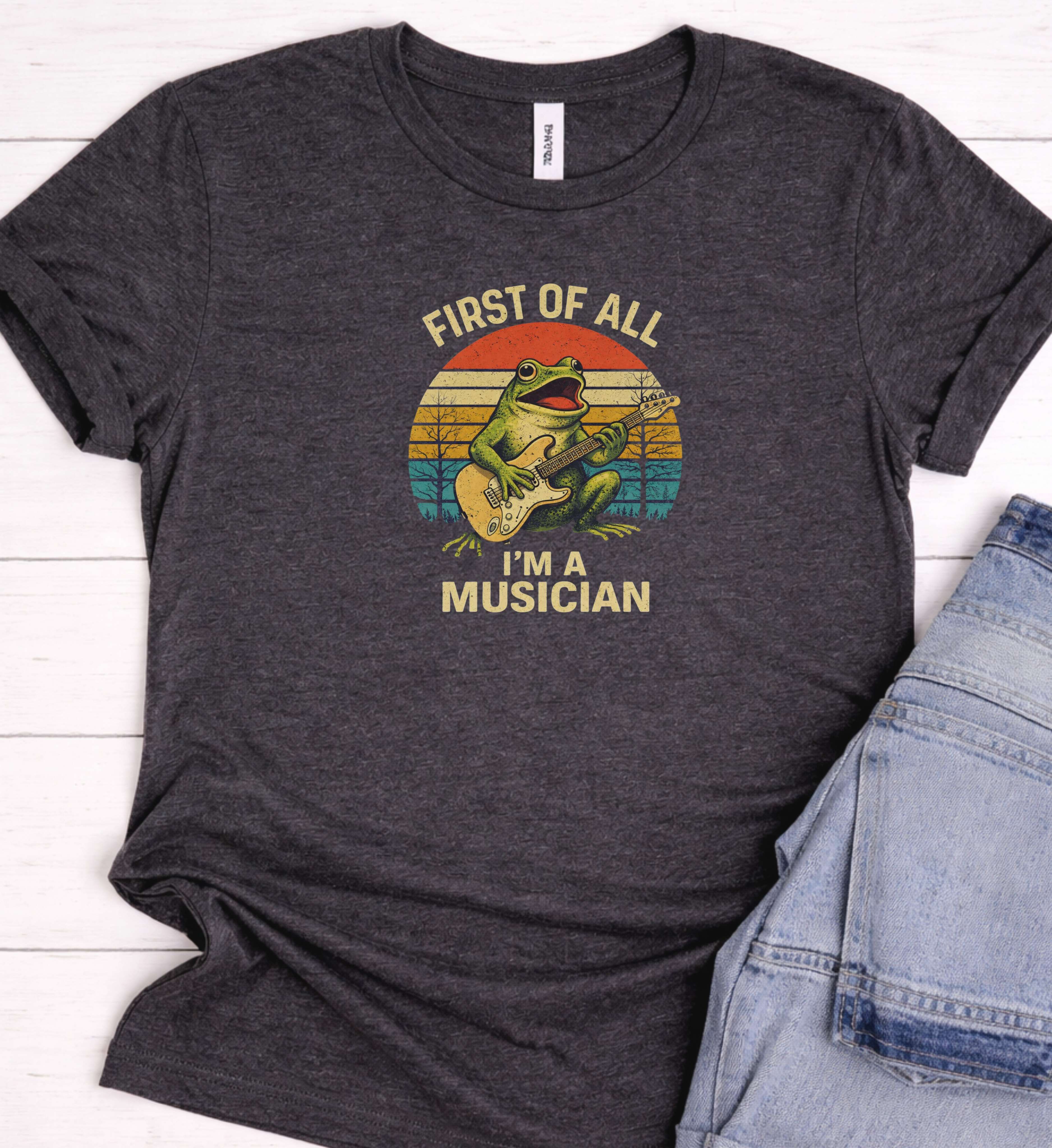 Funny Musician Shirt – Guitar Frog Vintage Tee