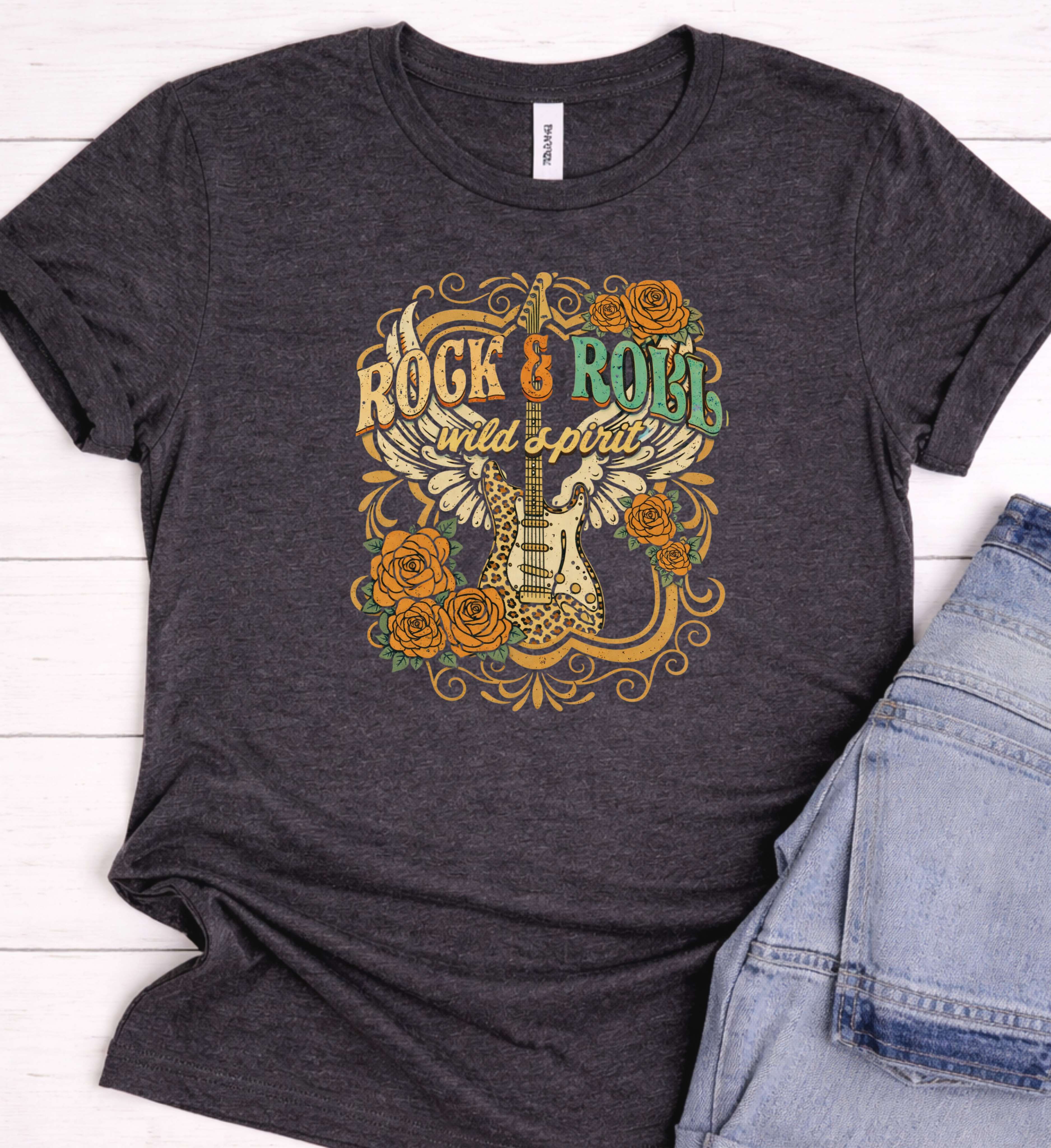 Rock & Roll Wild Spirit Shirt – Vintage Guitar Rose Graphic Tee