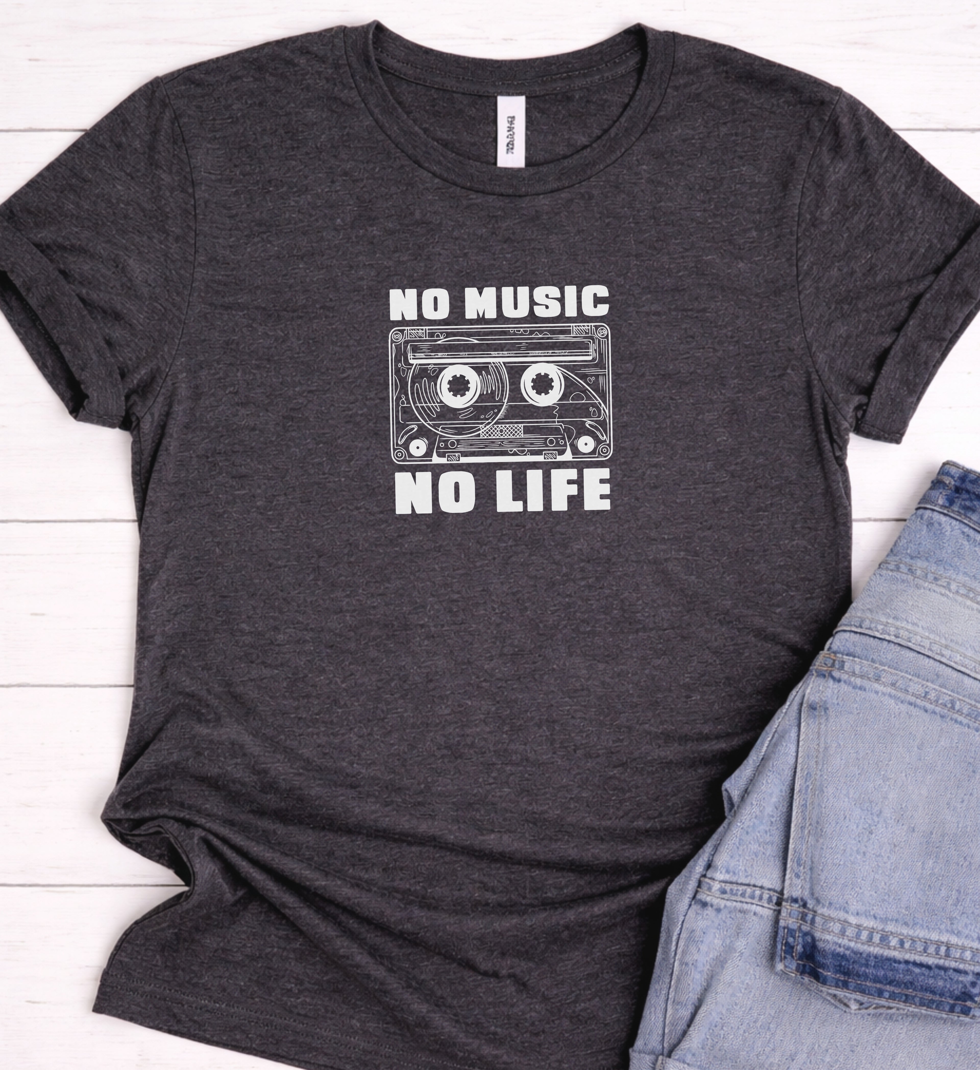 No Music No Life Shirt, Retro Cassette Graphic Tee