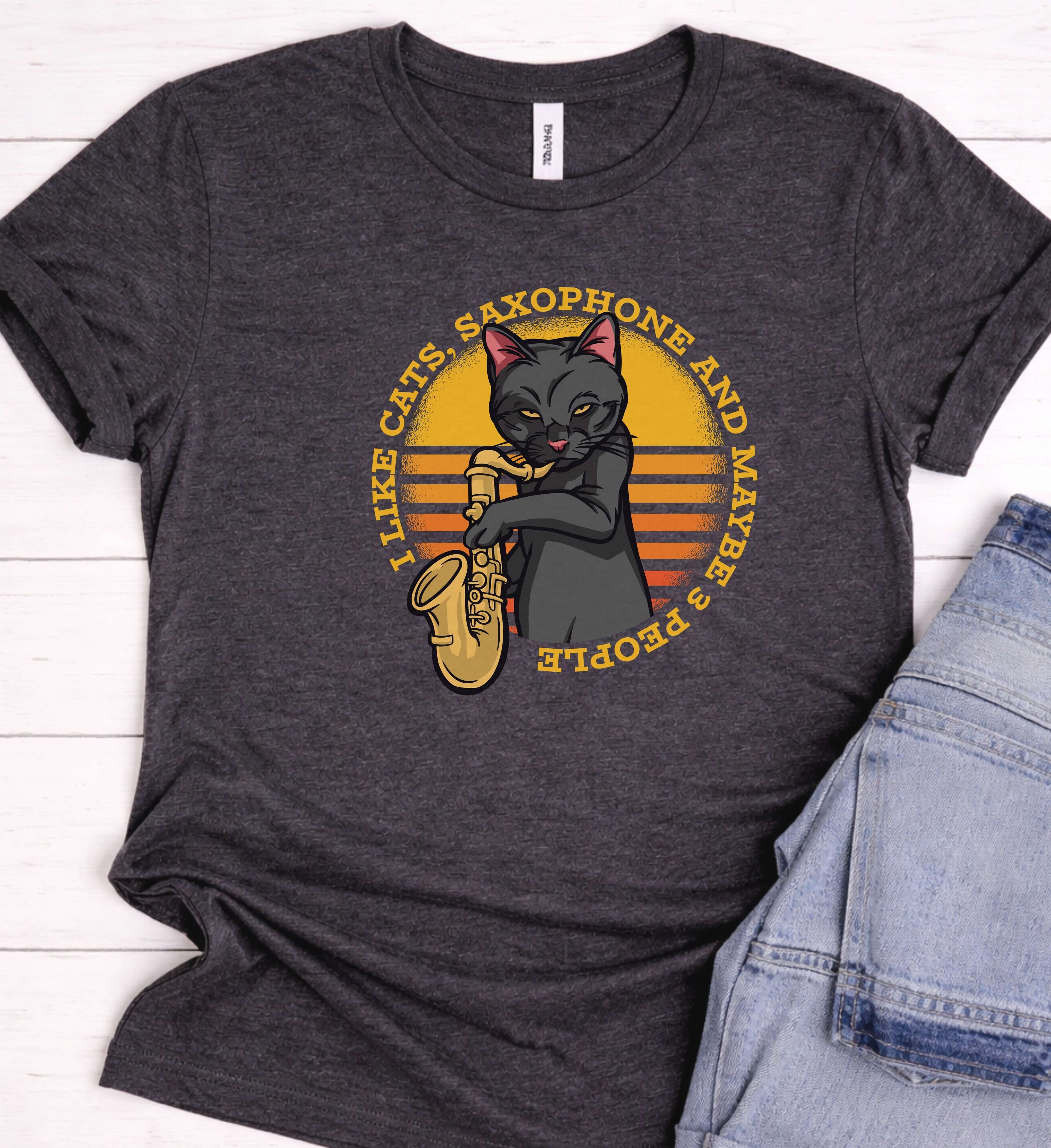 Funny Cat Saxophone Shirt – Jazz Cat Music Tee