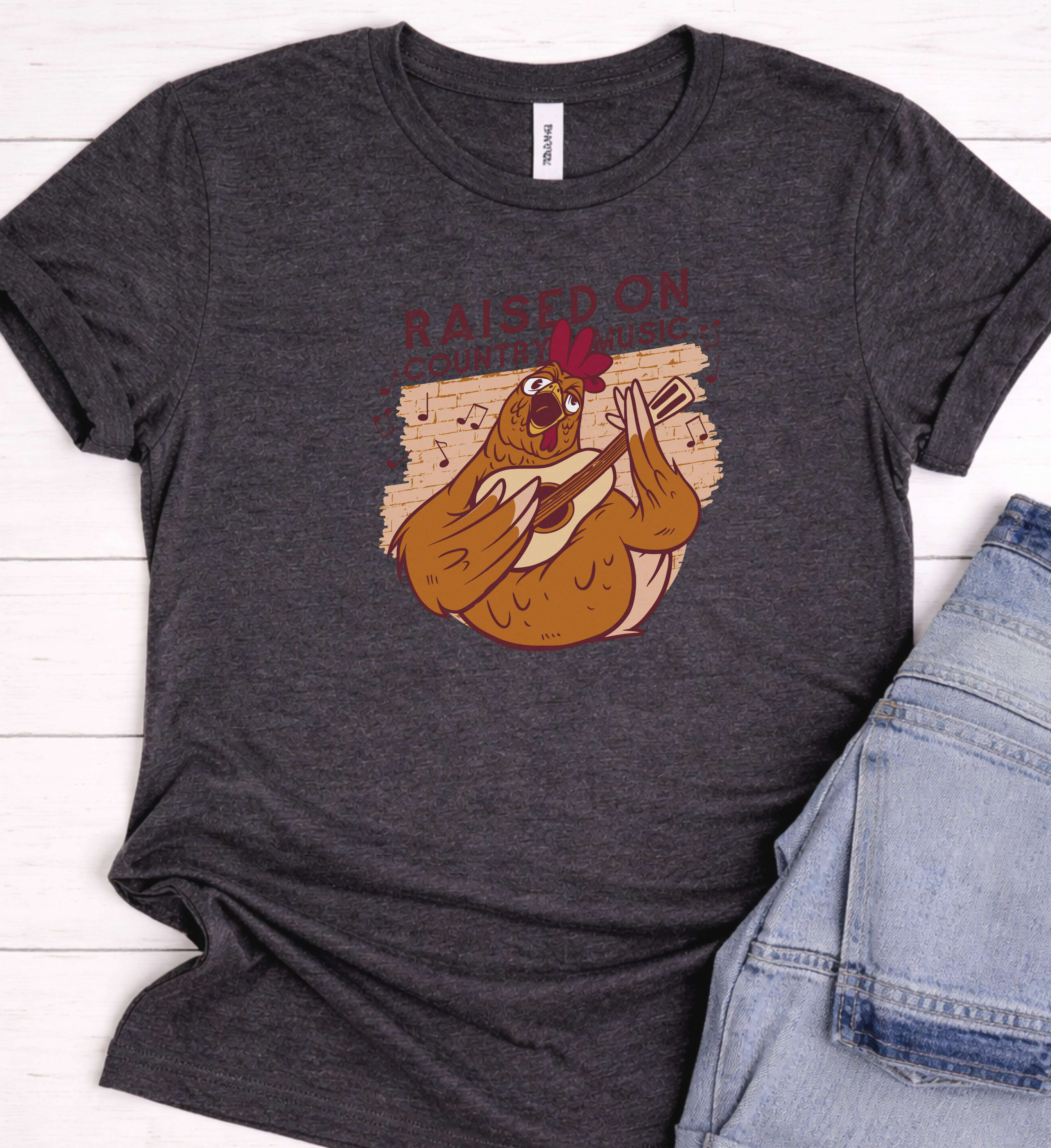 Raised On Country Music Shirt – Funny Chicken Guitar Tee