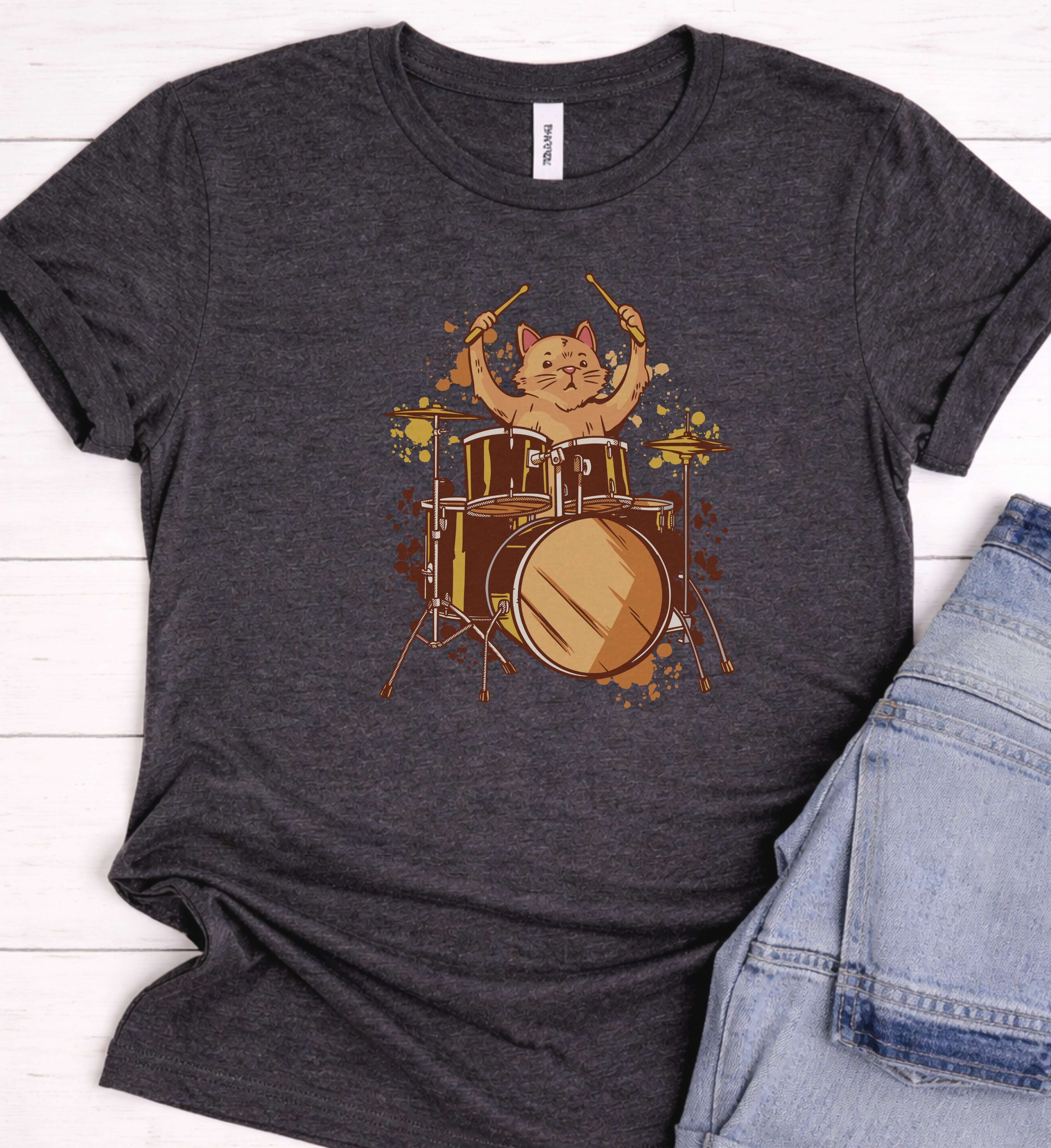 Cute Cat Drummer Shirt – Music Lover Tee