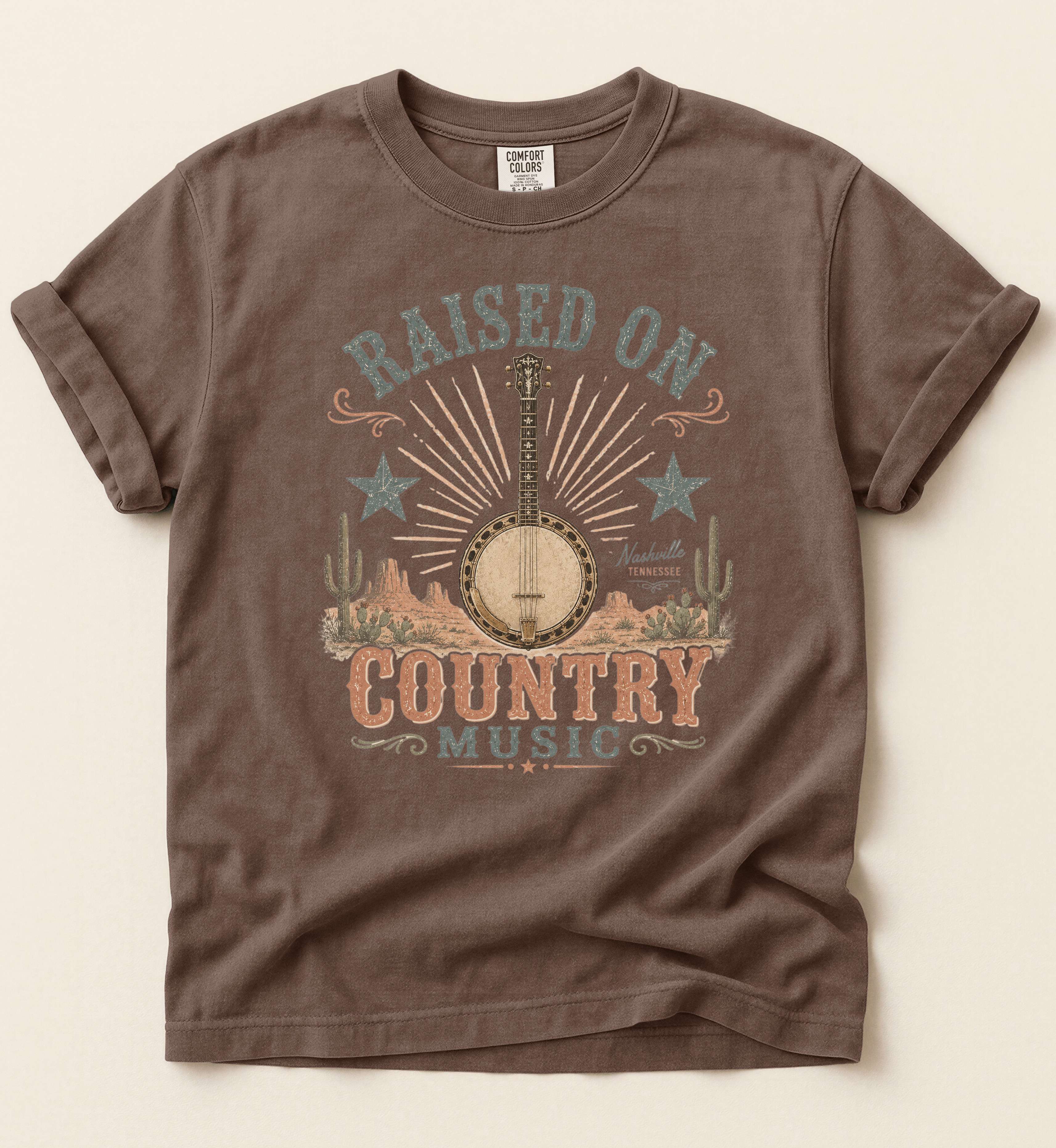 Raised On Country Music Shirt – Light Vintage Banjo Country Tee