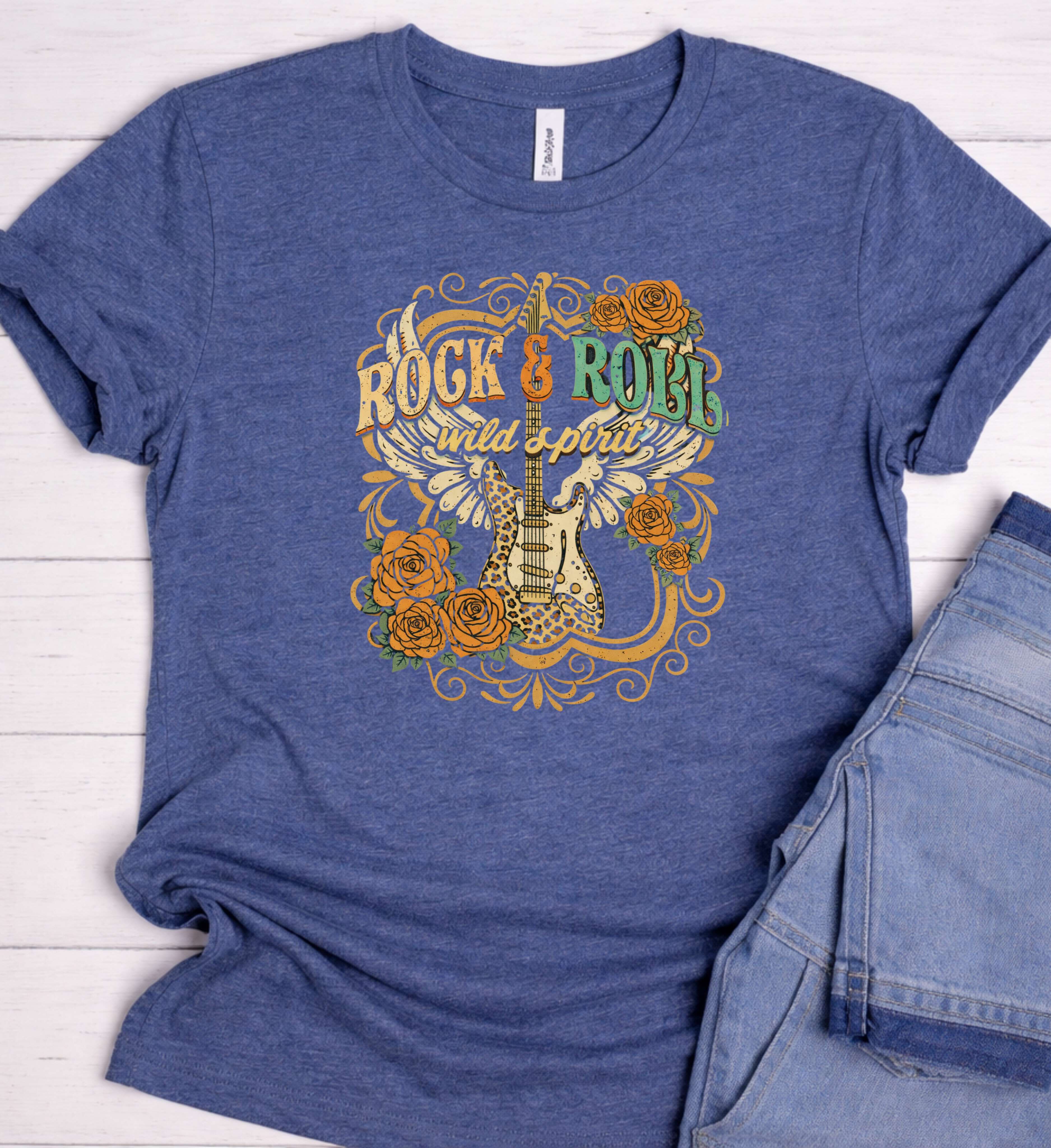 Rock & Roll Wild Spirit Shirt – Vintage Guitar Rose Graphic Tee