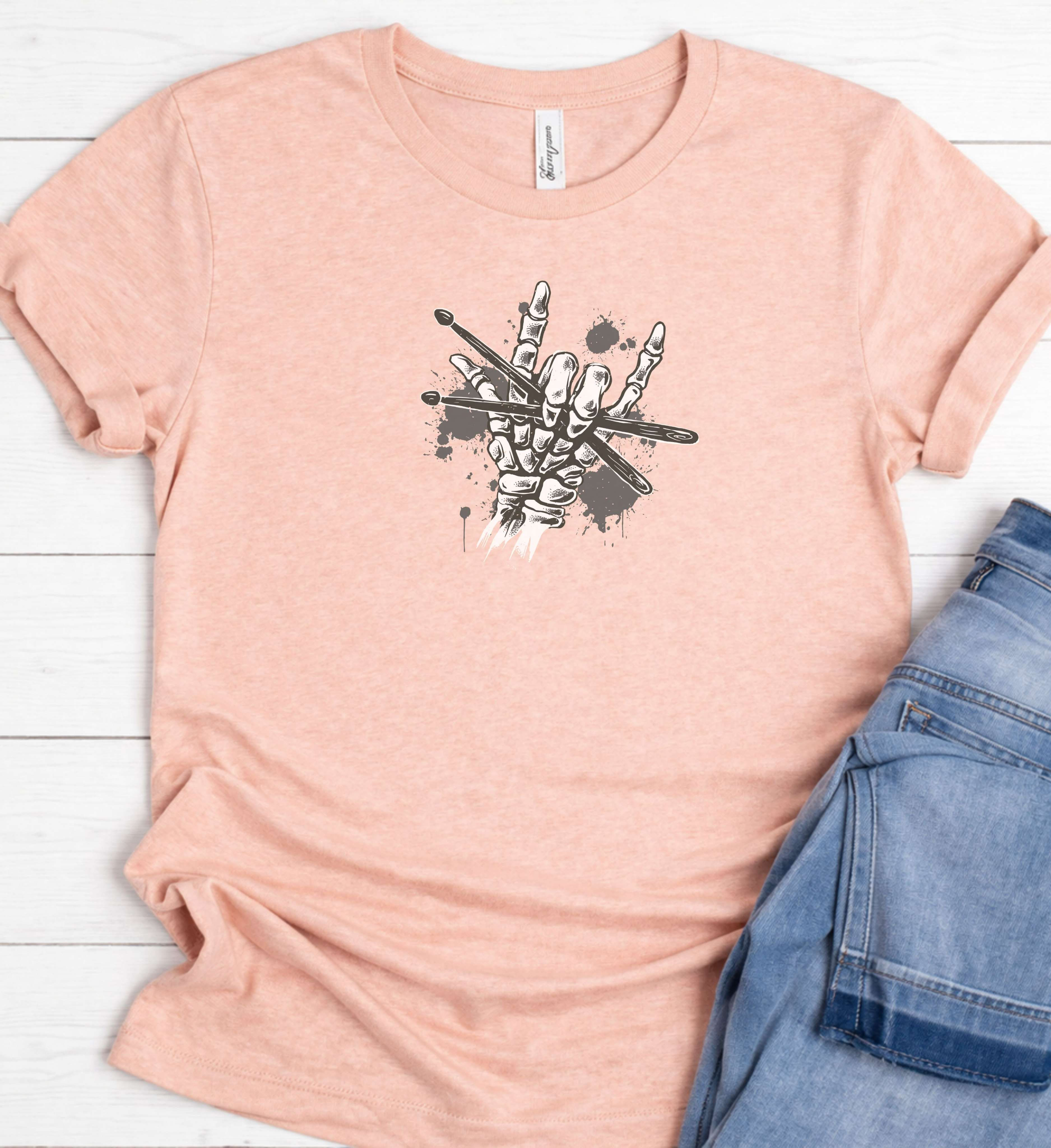 Drummer Skull Hand Shirt – Drumsticks Rock Tee