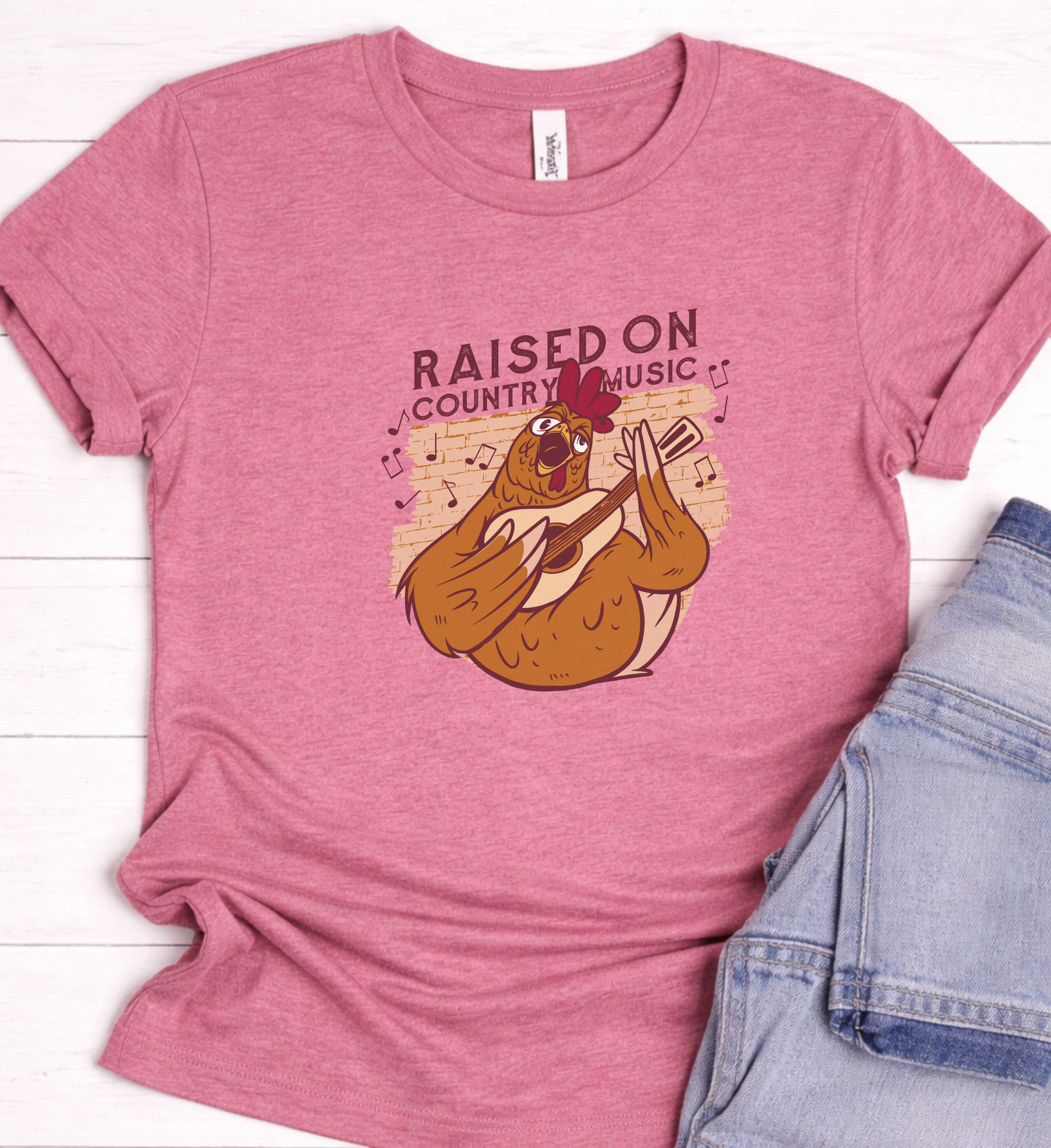 Raised On Country Music Shirt – Funny Chicken Guitar Tee
