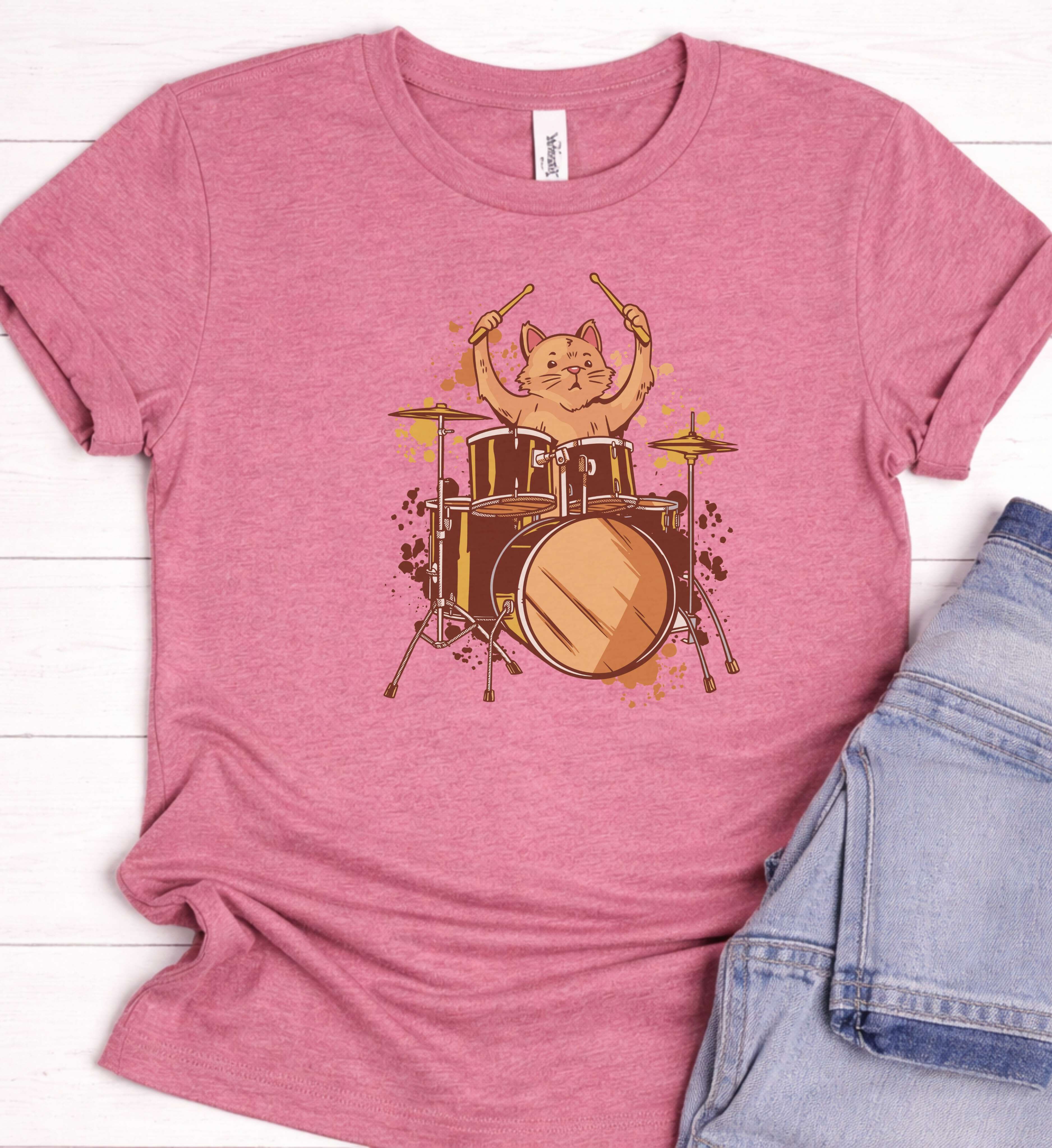Cute Cat Drummer Shirt – Music Lover Tee