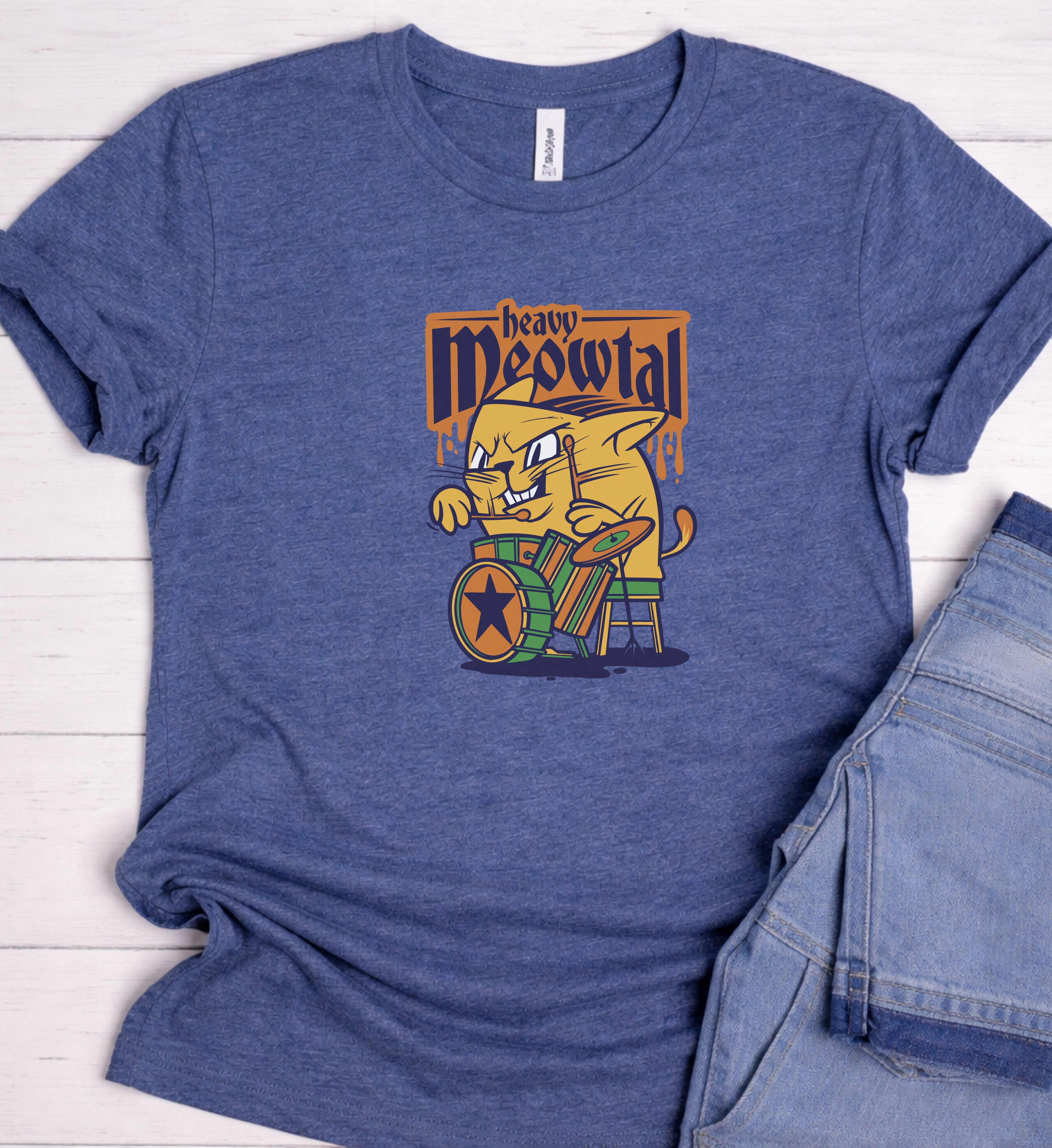 Funny Cat Drummer Shirt, Heavy Meowtal Music Tee
