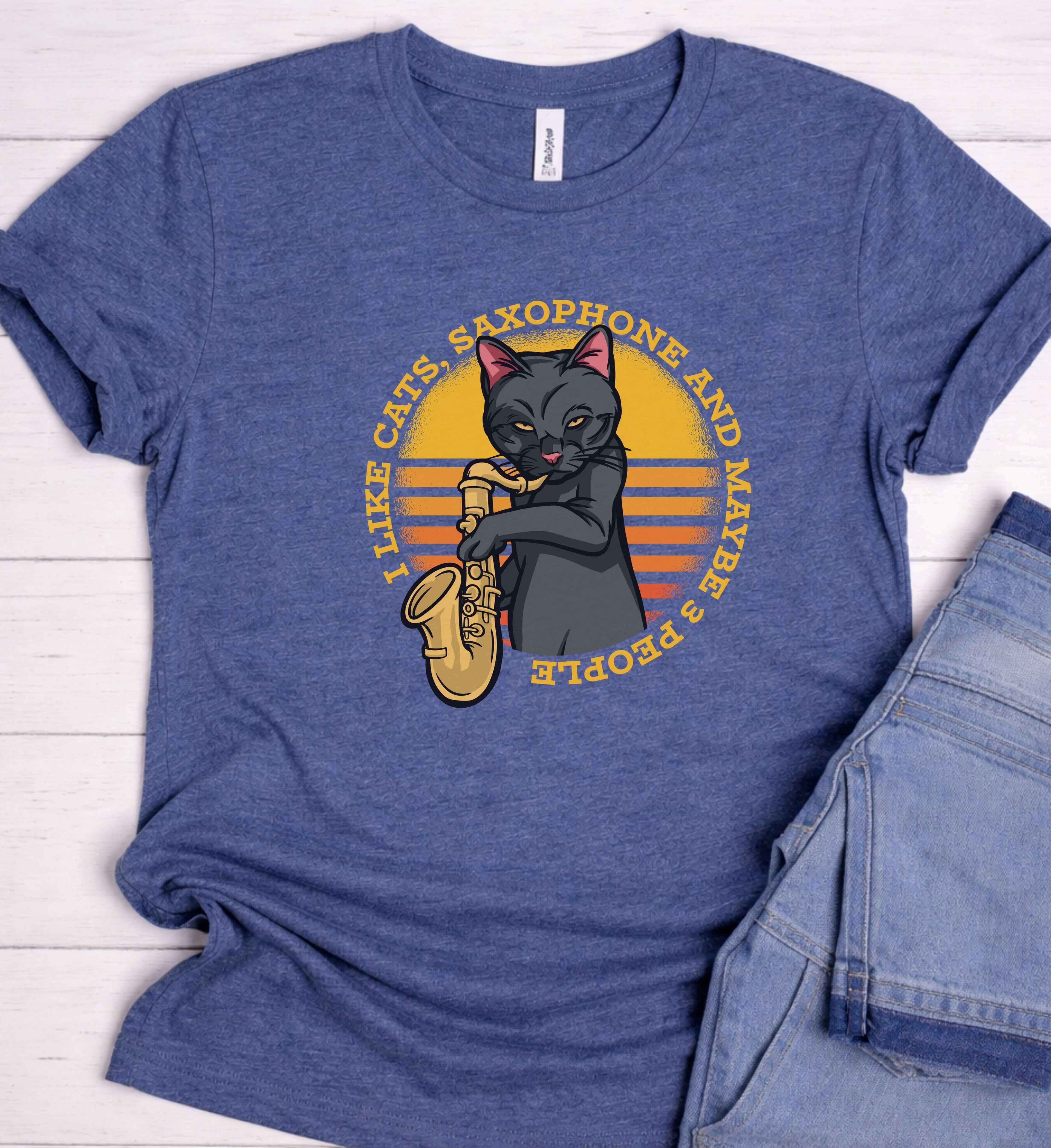 Funny Cat Saxophone Shirt – Jazz Cat Music Tee