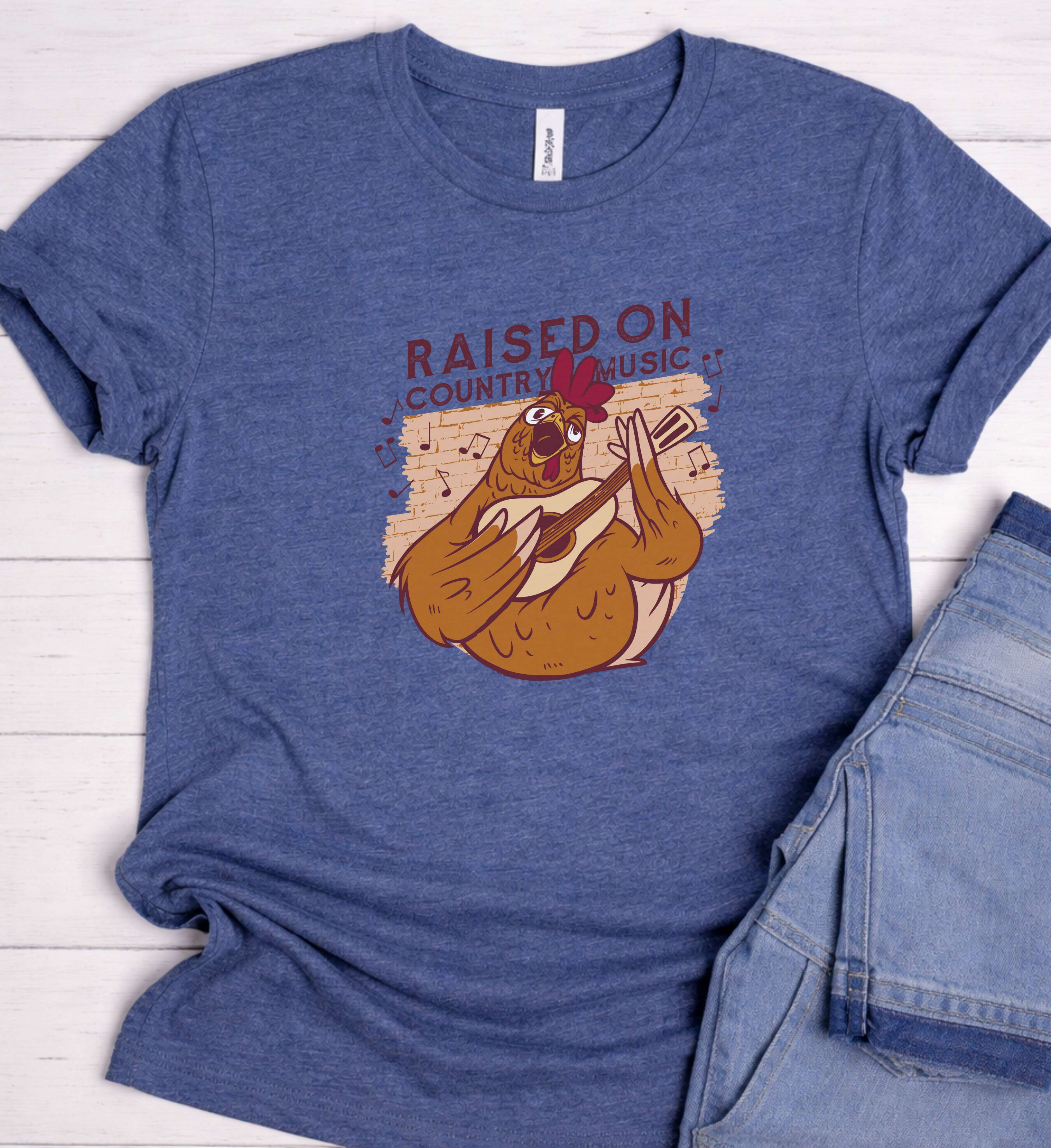 Raised On Country Music Shirt – Funny Chicken Guitar Tee