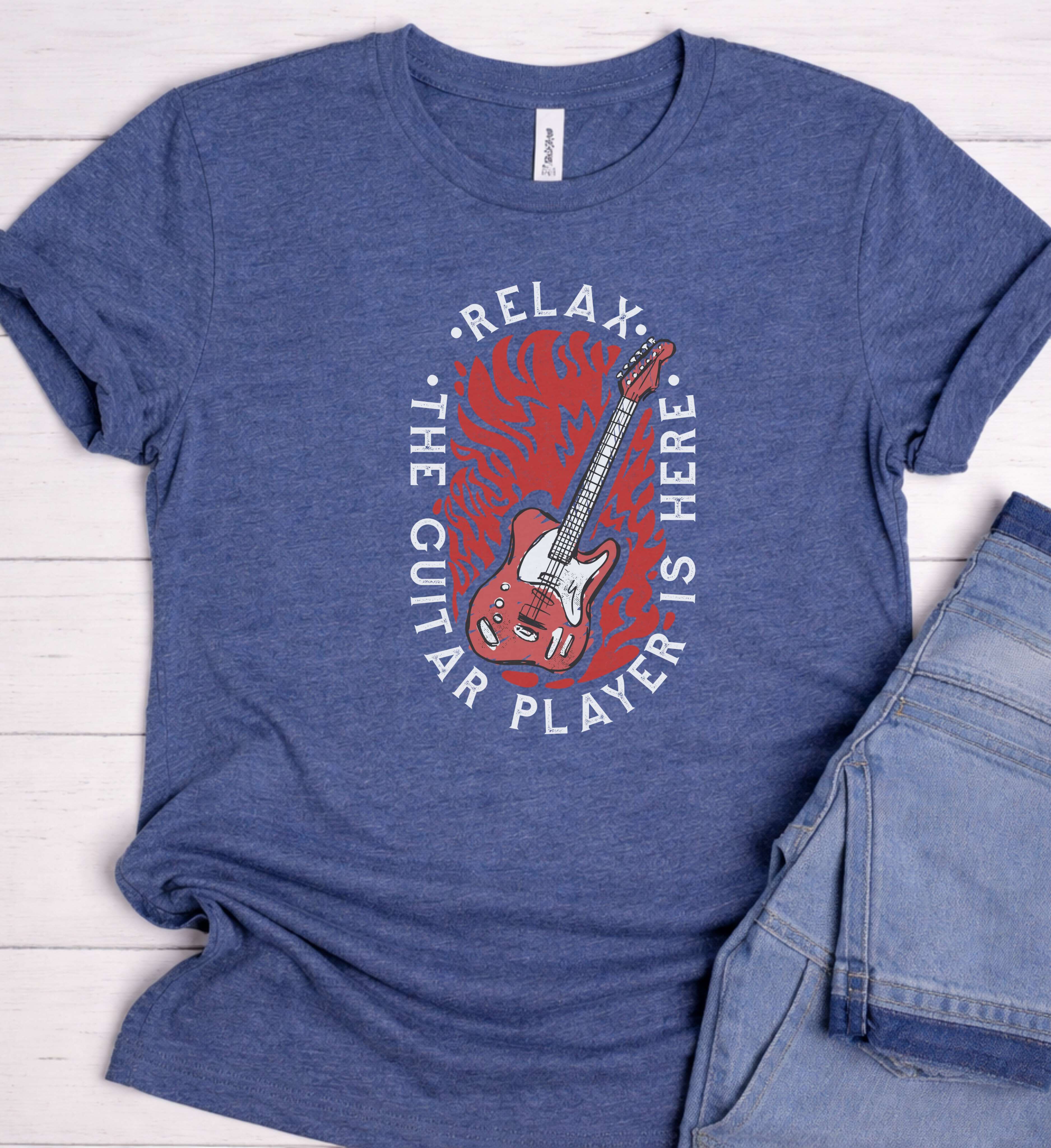 Guitar Player Shirt – Rock Music Flaming Guitar Tee