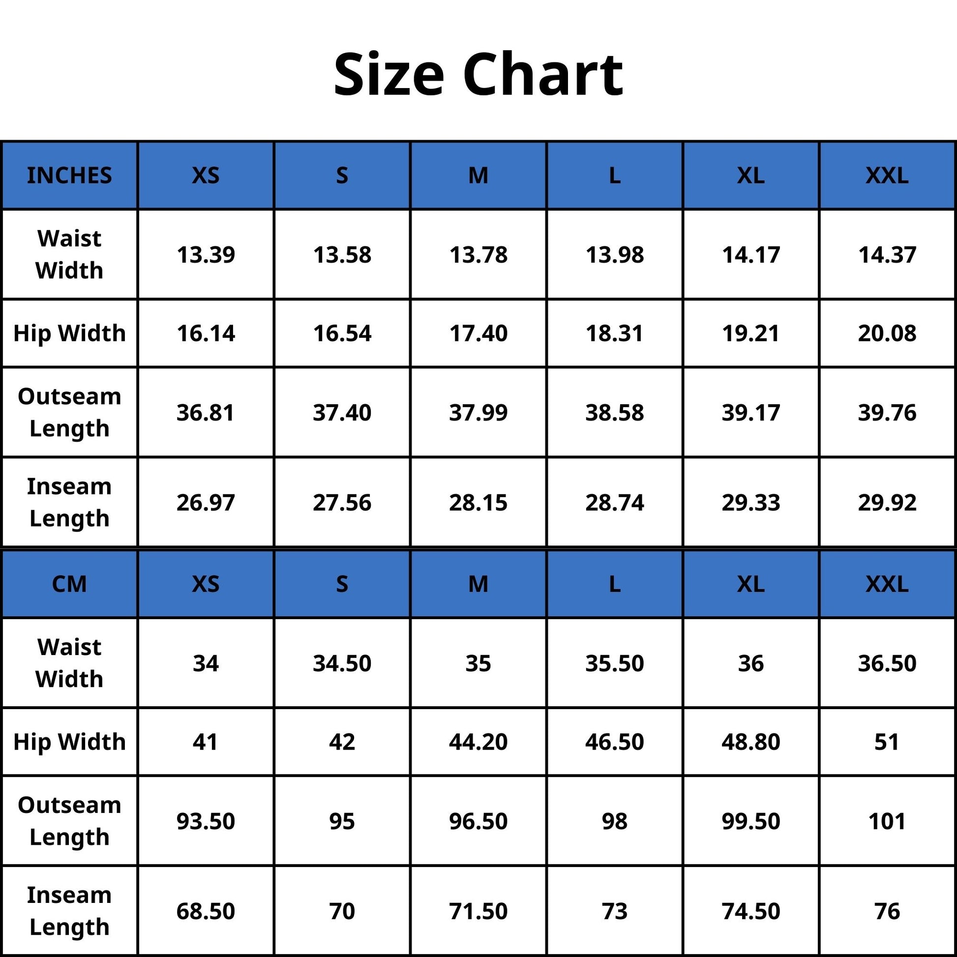 High-Waisted Leggings Size Chart