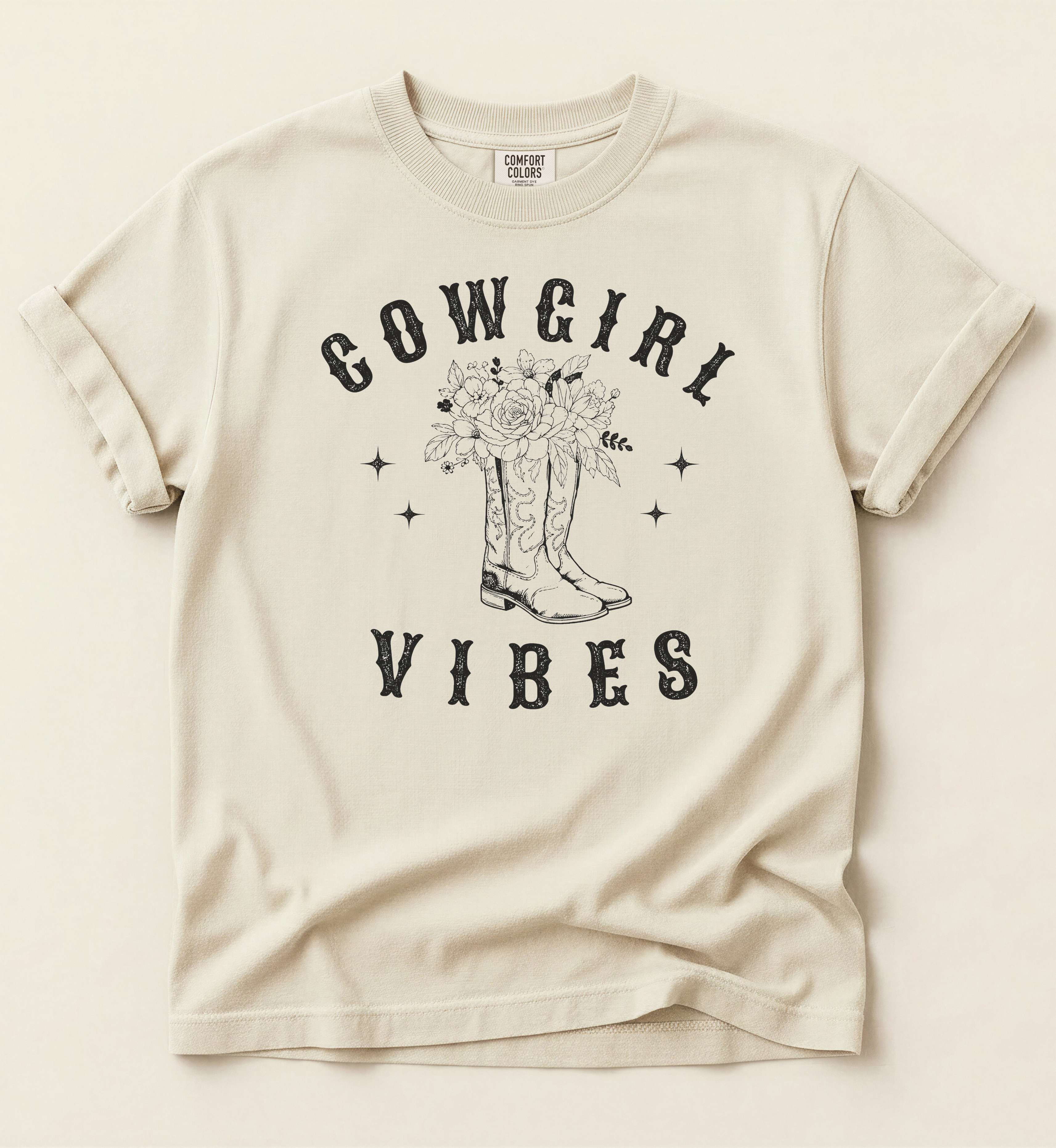 Cowgirl Vibes – Floral Western Boots Tee